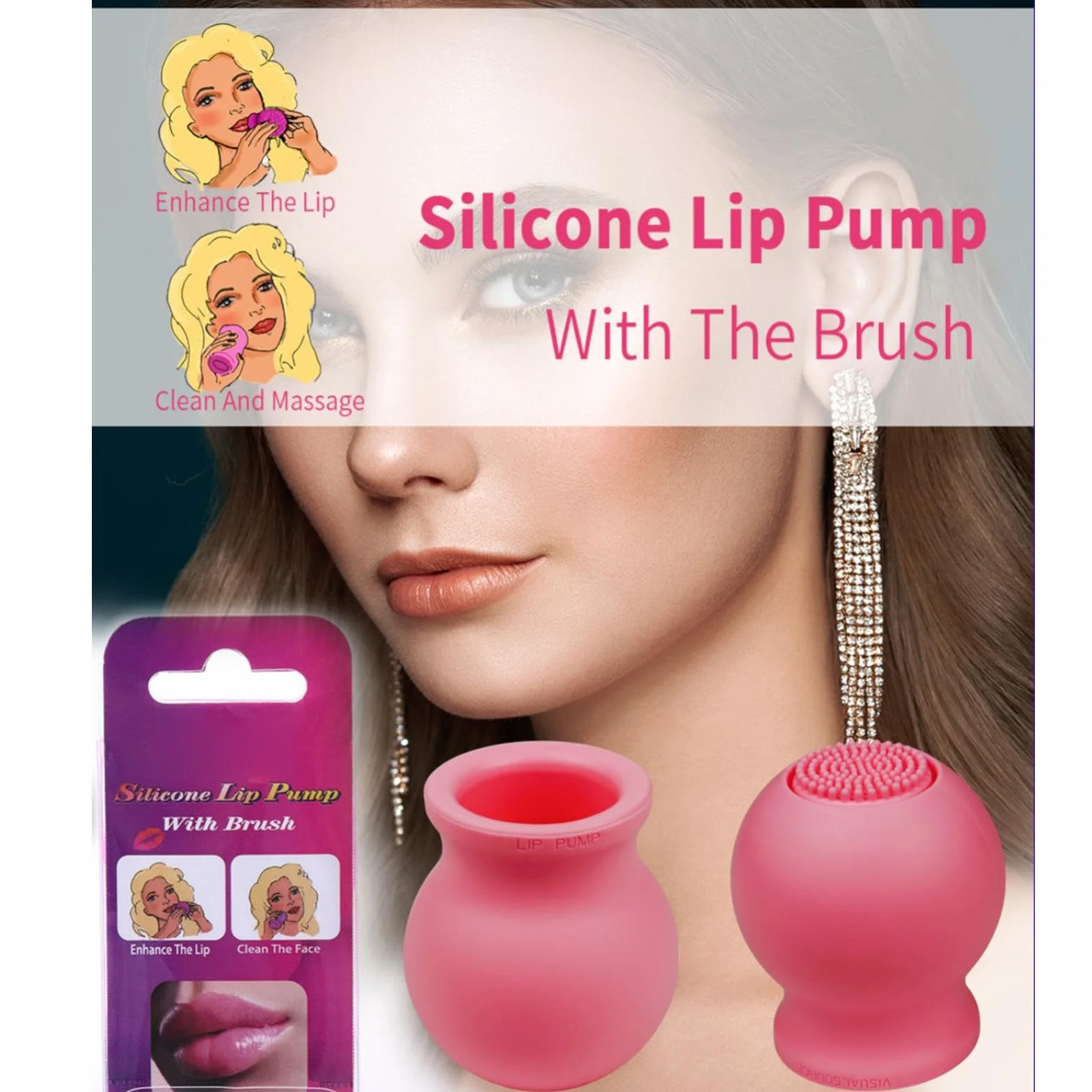 Lip Plumper herramienta de maquillaje silicona con brocha volumen instantáneo para labial diario