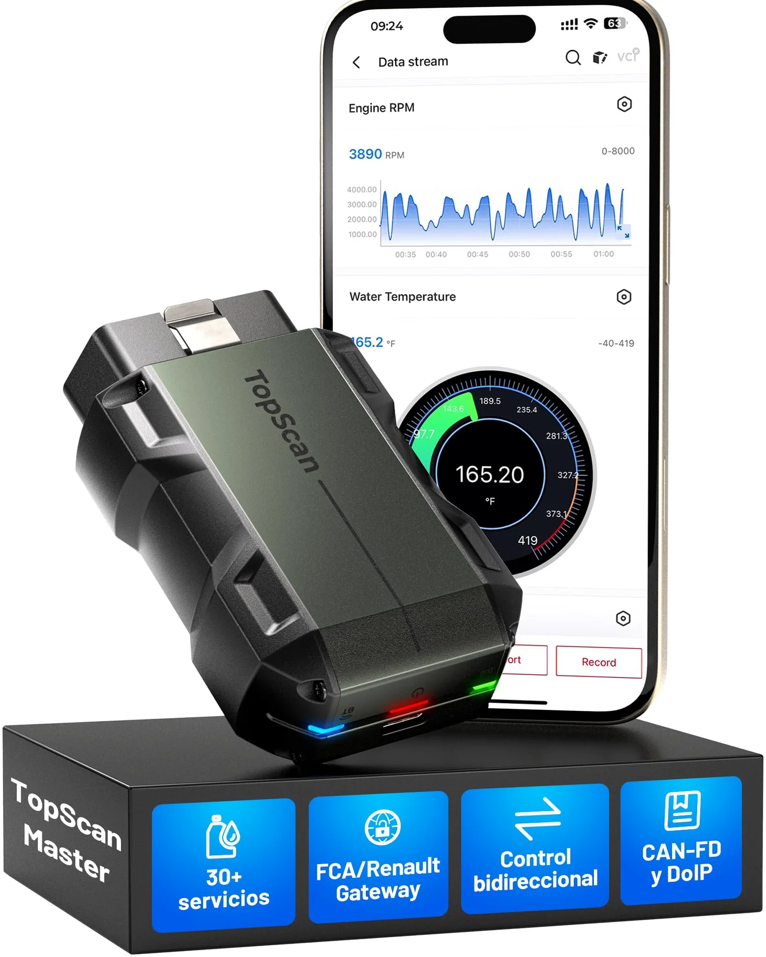 TOPDON TopScan Master Obd2 Diagnosis, Diagnosis Coche Multimarca Bluetooth Escáner con Control bidireccional, 30+ Servicios, Can-FD&DoIP, FCA/Nissan/Renault SGW