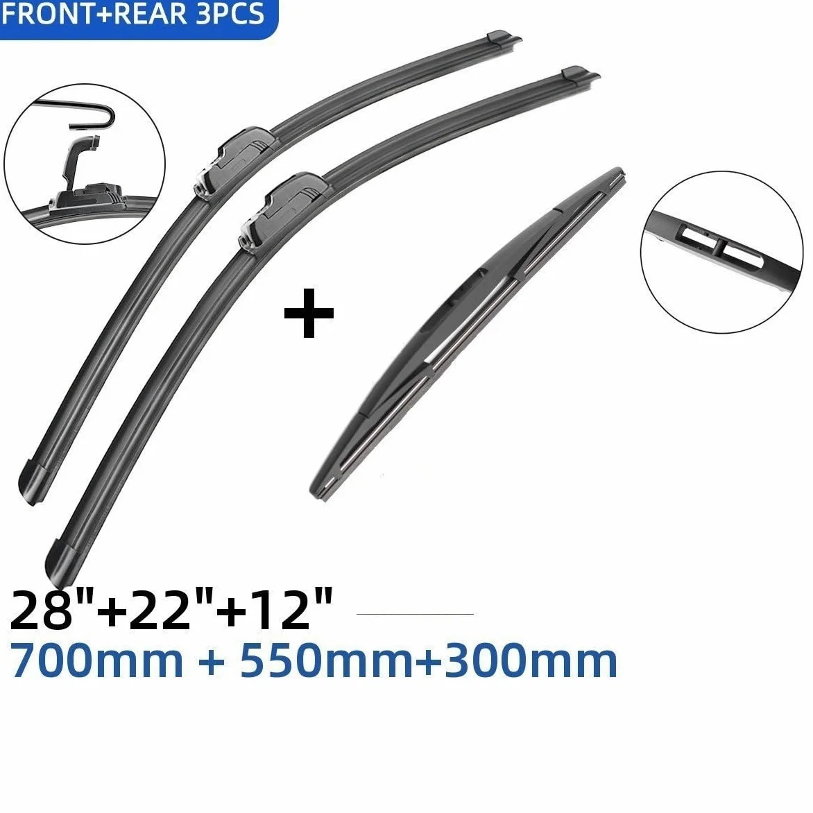 Juego de limpiaparabrisas Para Mitsubishi Grandis 2003-2011 28"+22"+12" 3 piezas escobillas limpiaparabrisas delanteras y traseras parabrisas limpiaparabrisas(9mm J Hooks)