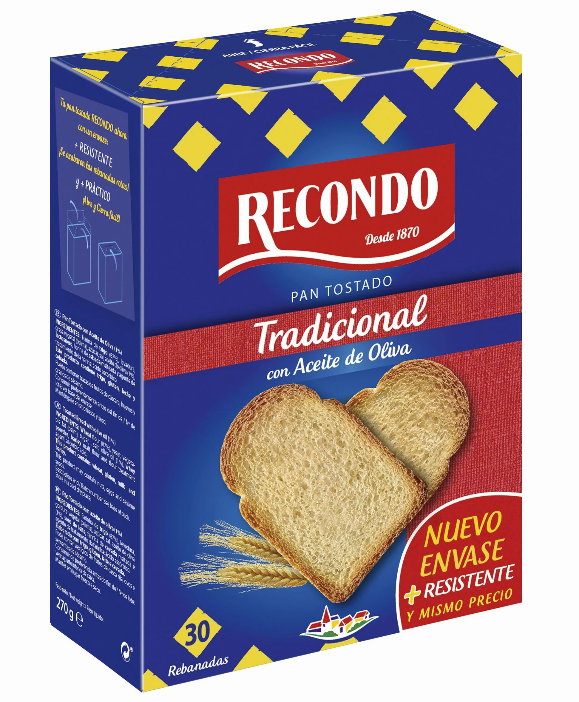 Recondo Pan Tostado Tradicional con aceite de oliva 30 rebanadas 270 g