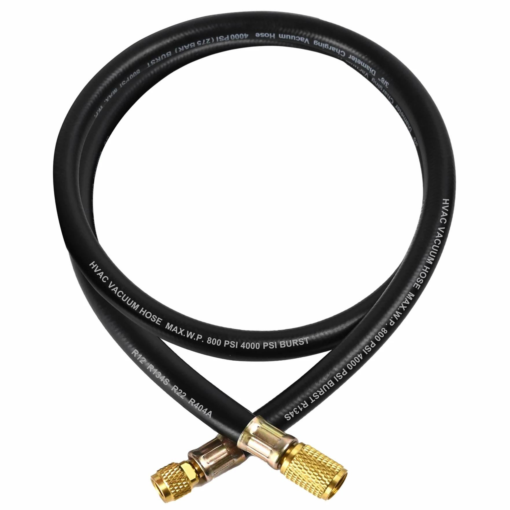 HV1S - Manguera de vacío de 3/8 pulgadas, accesorios: 3/8 pulgadas x 1/4 pulgadas, presión de trabajo: 800 (Psi), presión de ráfaga: 4000 (Psi), compatible con la mayoría de equipos de refrigeración y