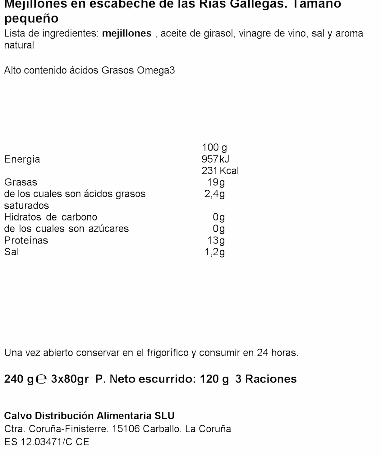 Calvo Mejillones en escabeche 3 Unidad Paquete de 5