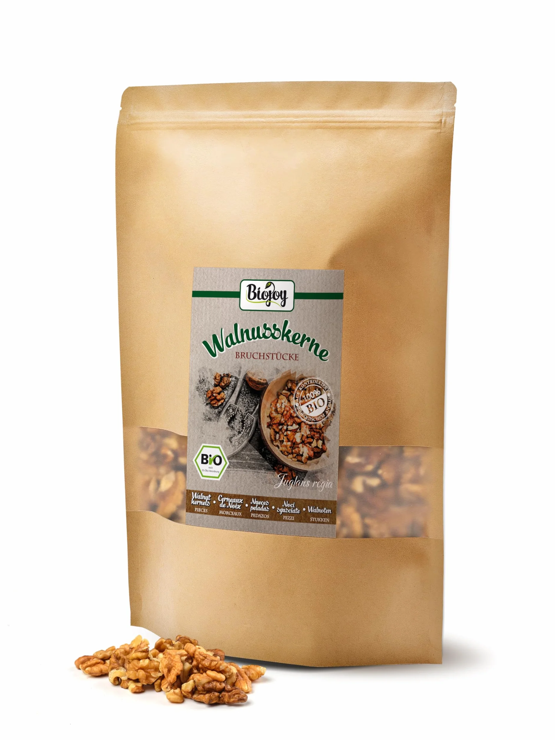 Biojoy Nueces Peladas Orgánicas 1 kg, crudas y trituradas, sin sal