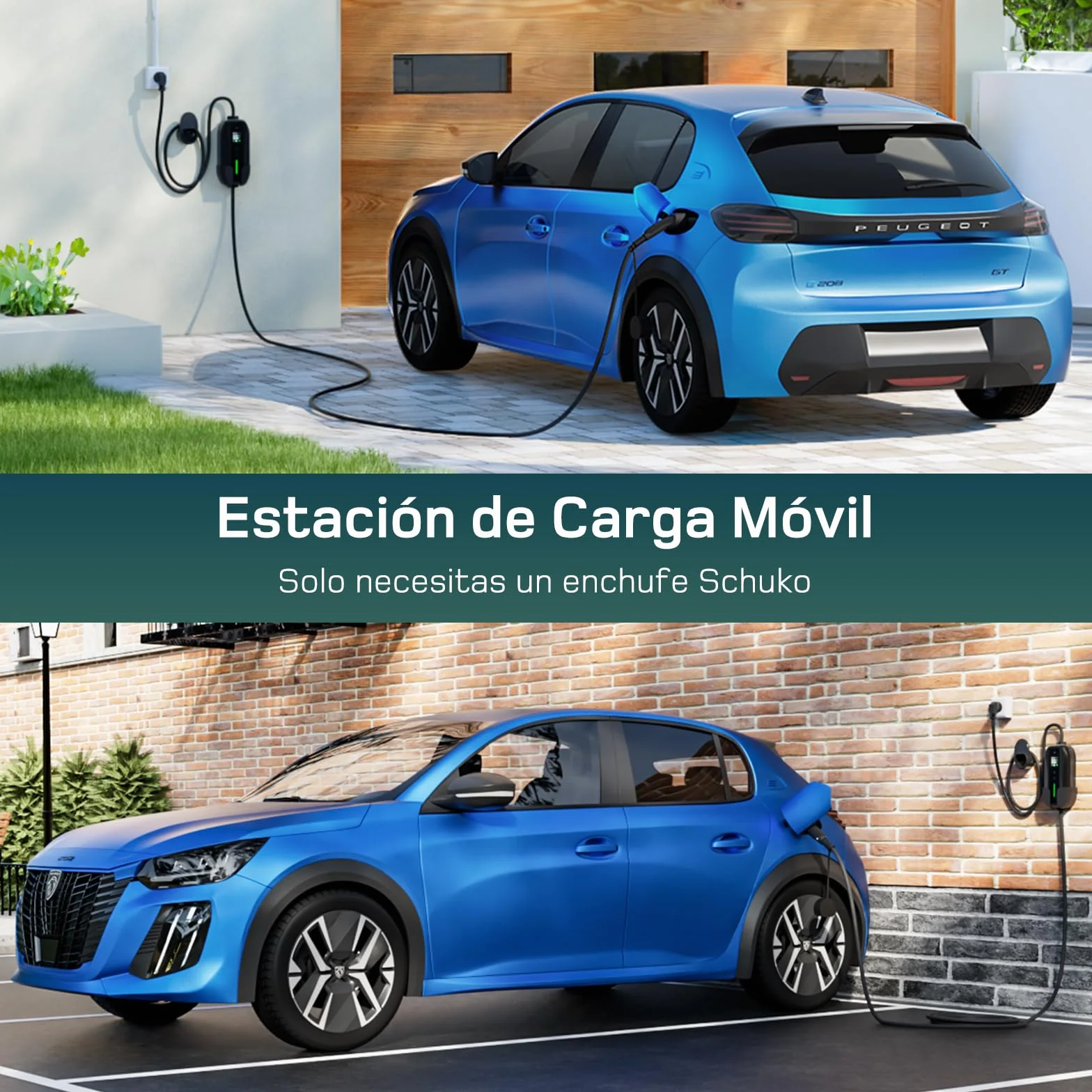 Cargador Coche Electrico 6m Tipo 2 Portatil 3,7kW 6-16A con Enfuse Schuko para Model Y/3 y BEV/PHEV