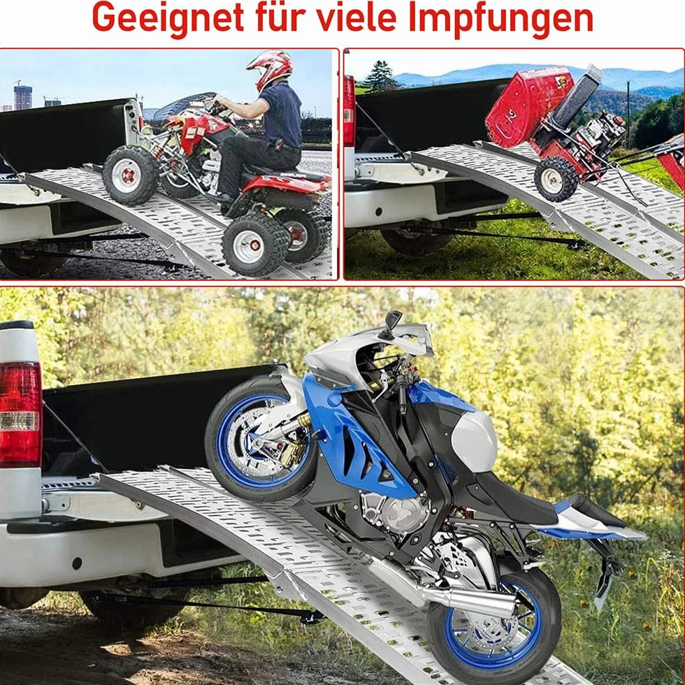 Herrselsam Rampa plegable de aluminio de 226 x 28 cm, rampas de carga de 340 kg, capacidad de carga antideslizante, 1 rampa de aluminio para ATV quad, coche, bicicletas, motocicletas