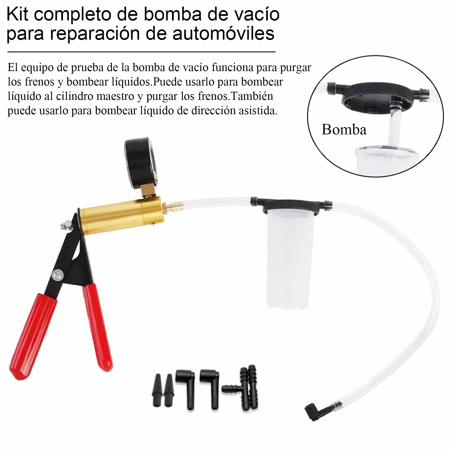 Equipo de Purga de Frenos de Freno de probador de Bomba de vacío con medidor de vacío, Adaptador para Diagnóstico de Motocicleta Coche Moto