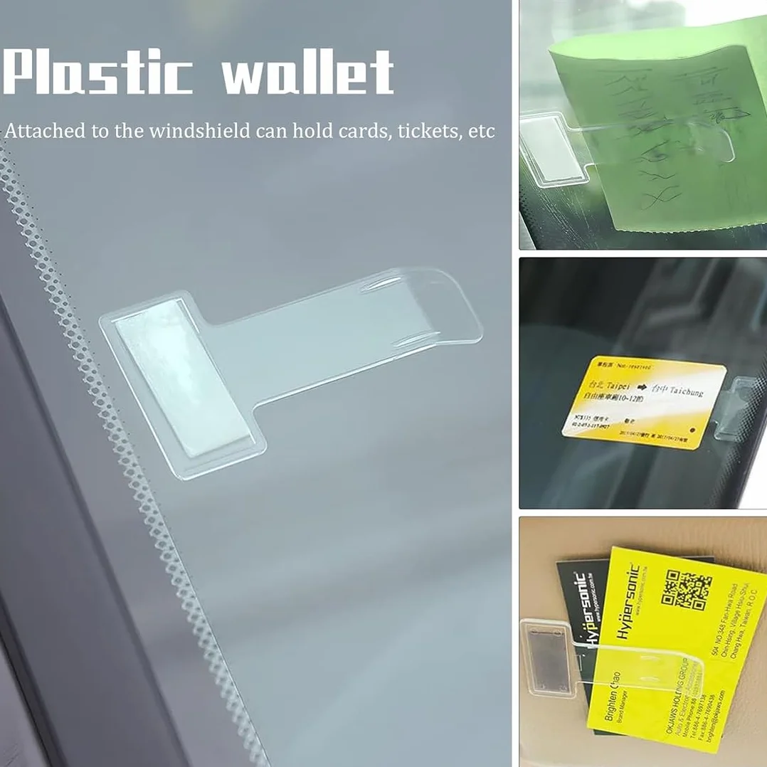 6 Soportes Transparentes Para Coche, Estacionamiento, Tarjetero Con Adhesivo Para Parabrisas, Clip Independiente Para Documentos, Soporte Para Boletos De Parabrisas De Coche (Transparente)