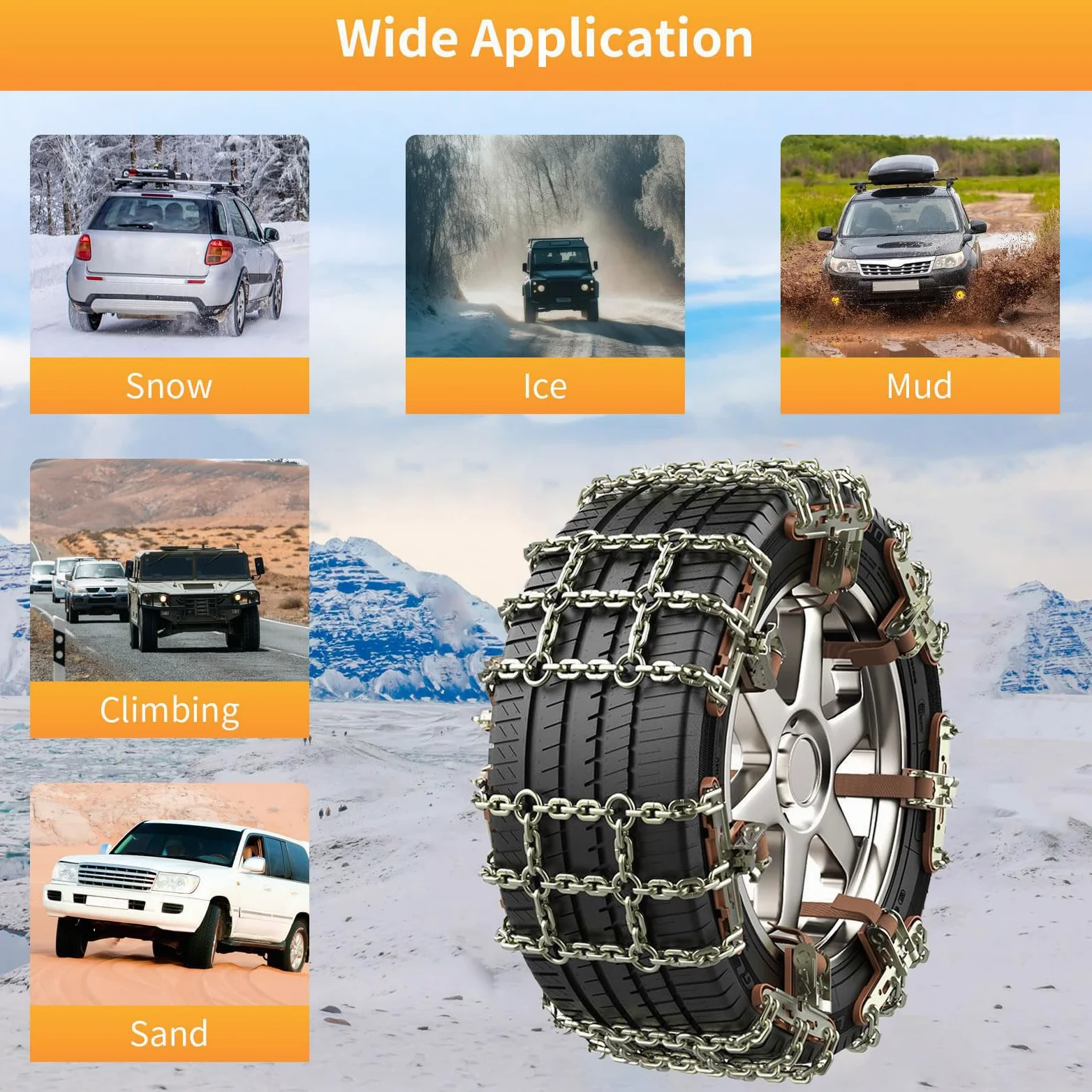 1/2 Pcs Cadenas Coche Nieve Cadenas de Nieve para Coche Universal Reusable Anti Snow Chains Instalación Rápida y Fácil Montaje Rápido Cadenas Nieve para la Mayoría de Automóvil SUV