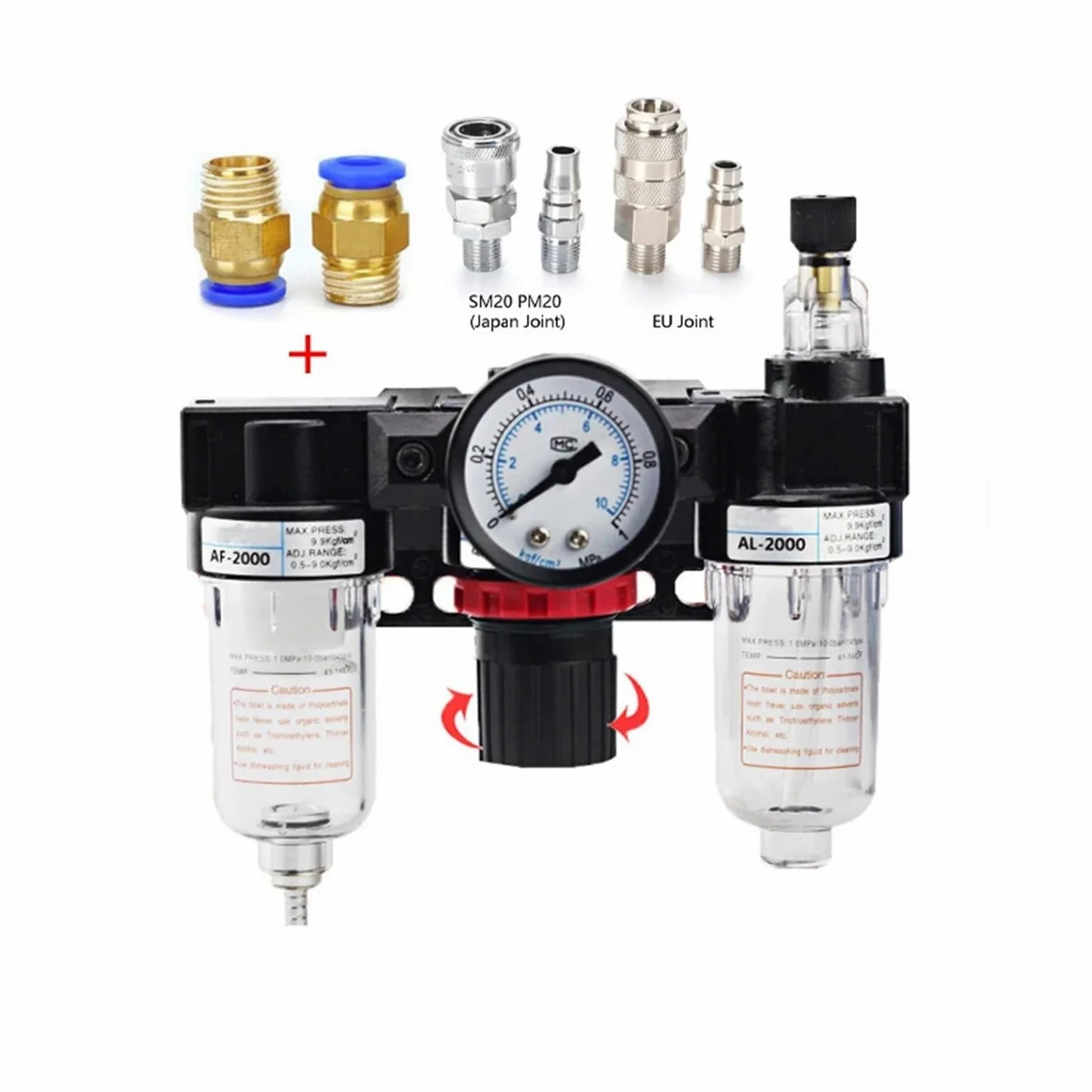 AC2000-2.25 pulgadas regulador de presión medidor compresor de aire filtro separador de humedad aceite para deshumidificador de agua (accesorios de 8 mm)