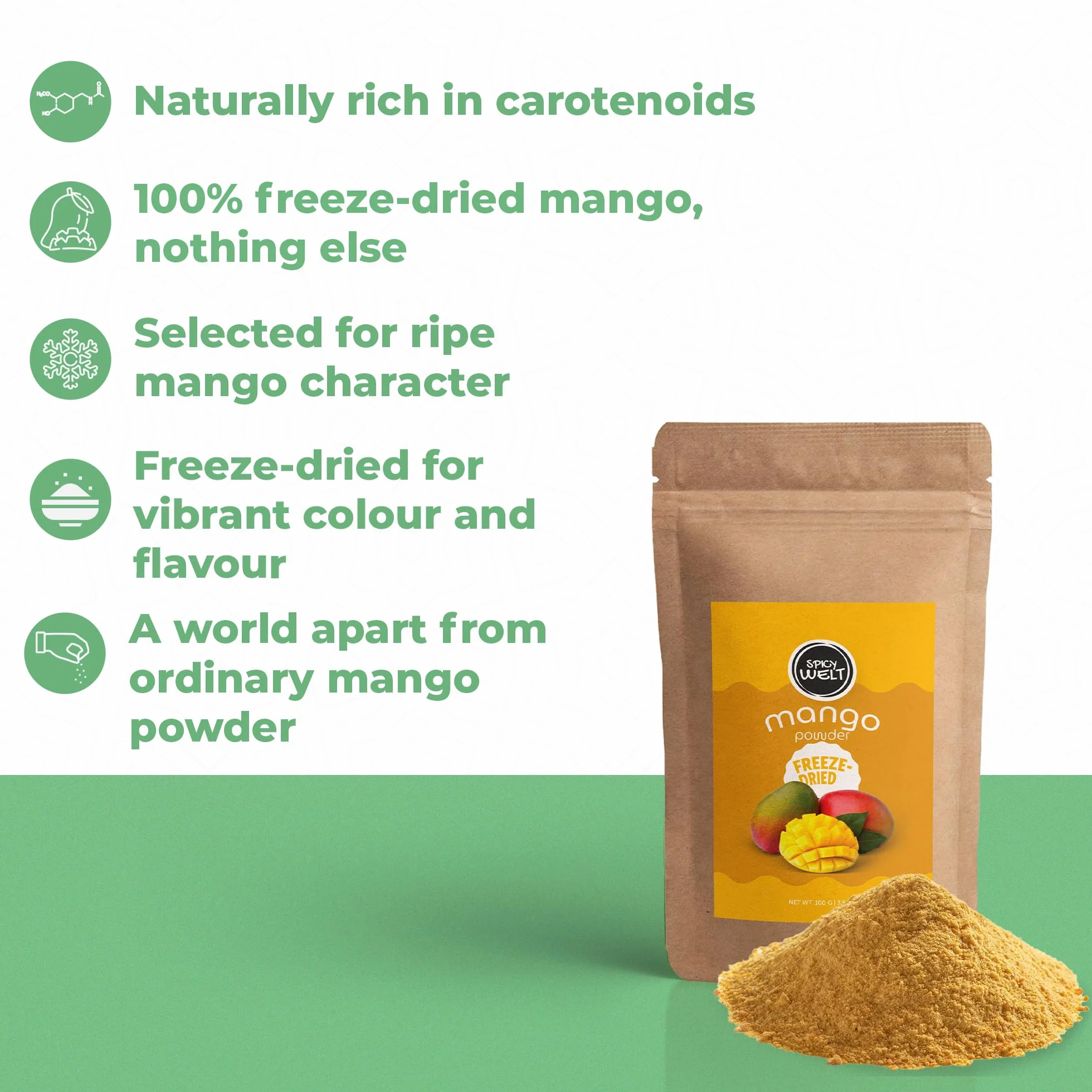 Spicy Welt Polvo de Mango Liofilizado 100g Natural Sin Endulzado