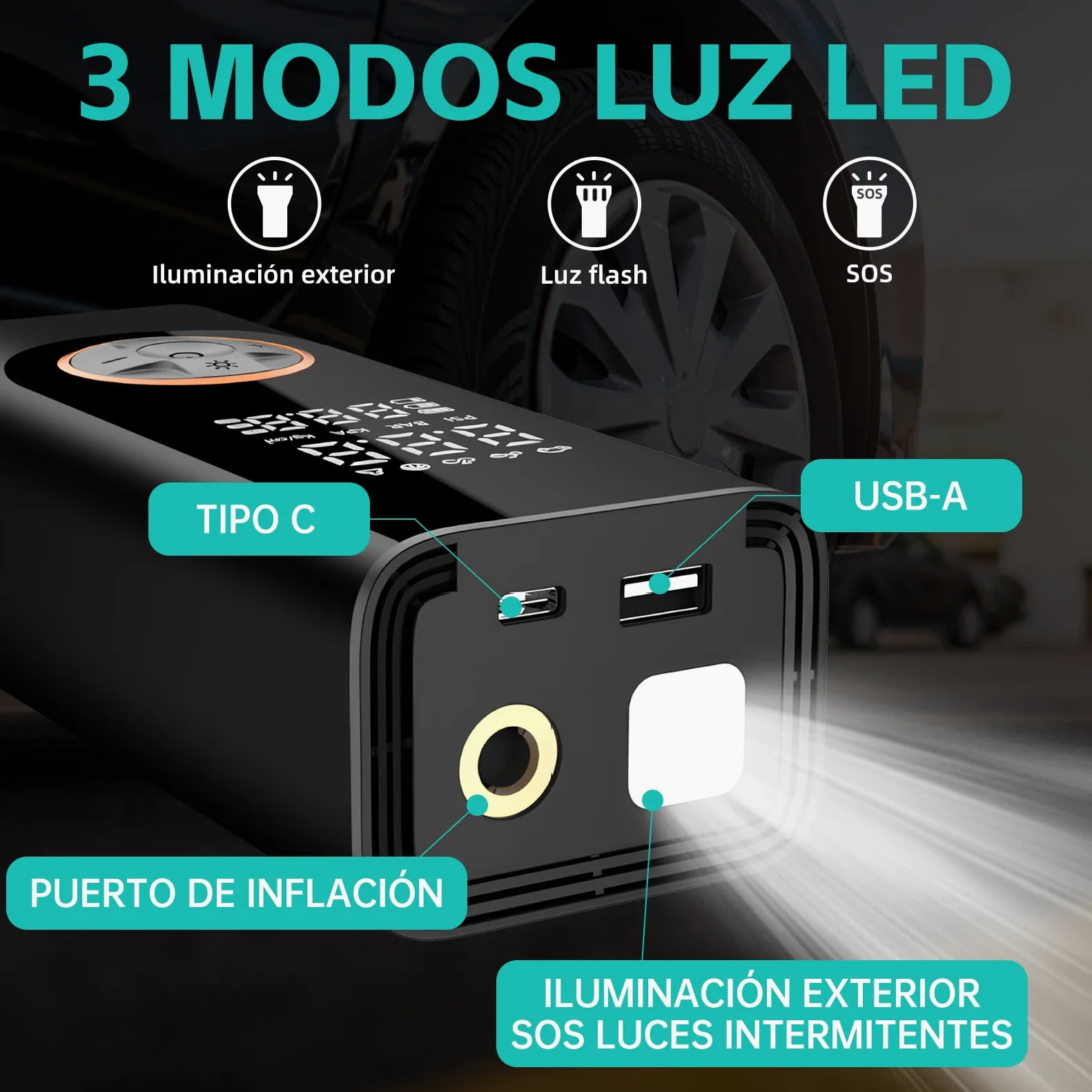 Inflador Ruedas Coche Digital 12V, compresor de Aire portátil, Bomba Digital para neumáticos de Coche 12 V 150 PSI Bomba de Aire eléctrica para neumáticos de vehículo, Bicicleta, inflables
