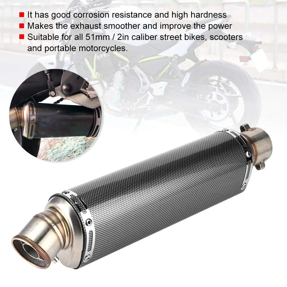 Tubo de escape, 51mm/2in Universal Moto Scooter Tubo de escape Textura de fibra de carbono apto para R3 R6 R15