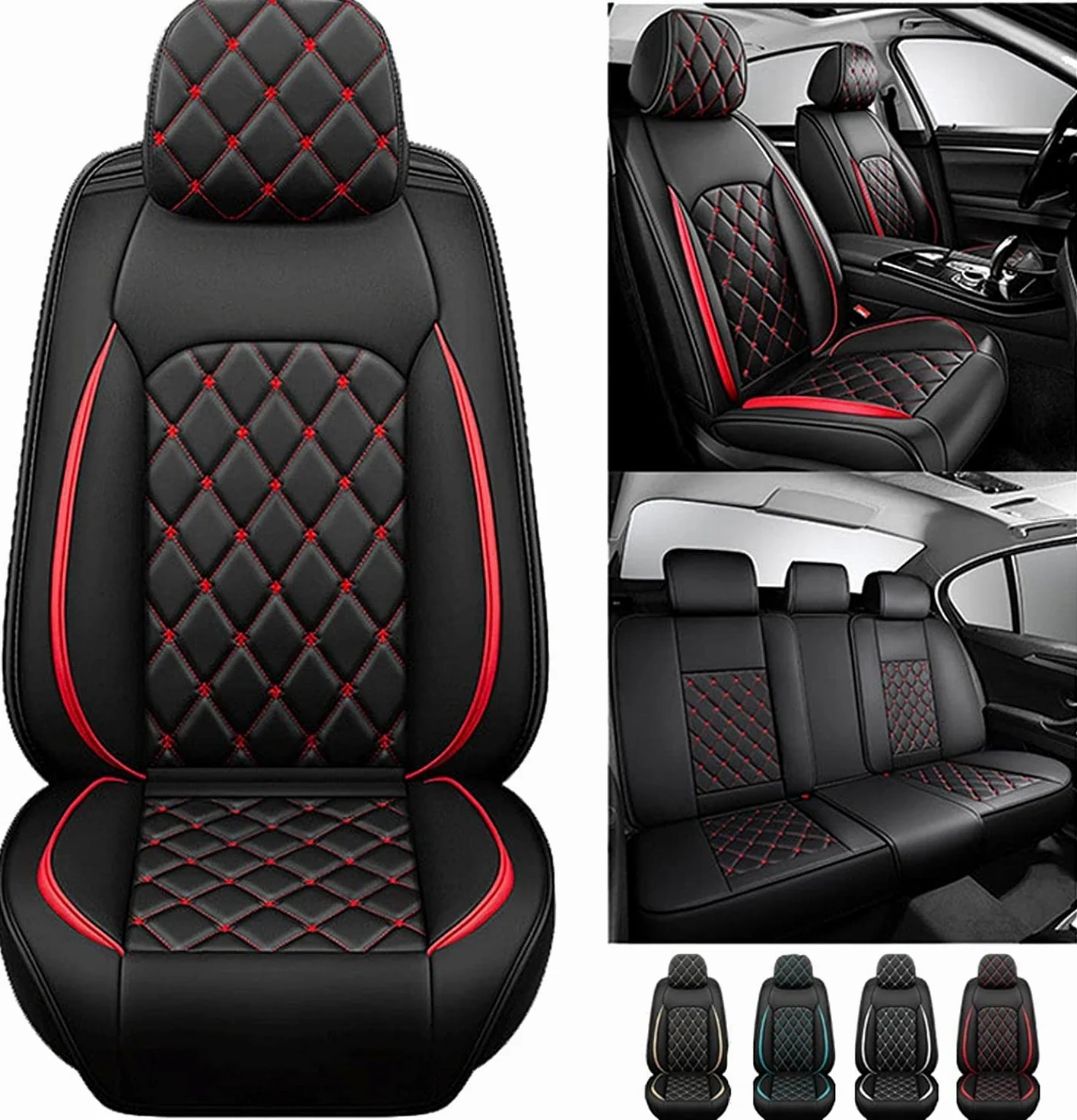 Funda Asiento Coche para Nissan Qashqai 2016-2021, Fundas Asientos Coche Universales, Juego Completo de Fundas de Cuero Impermeables, Funda De Asiento-5 Plazas (Color : C(Red))