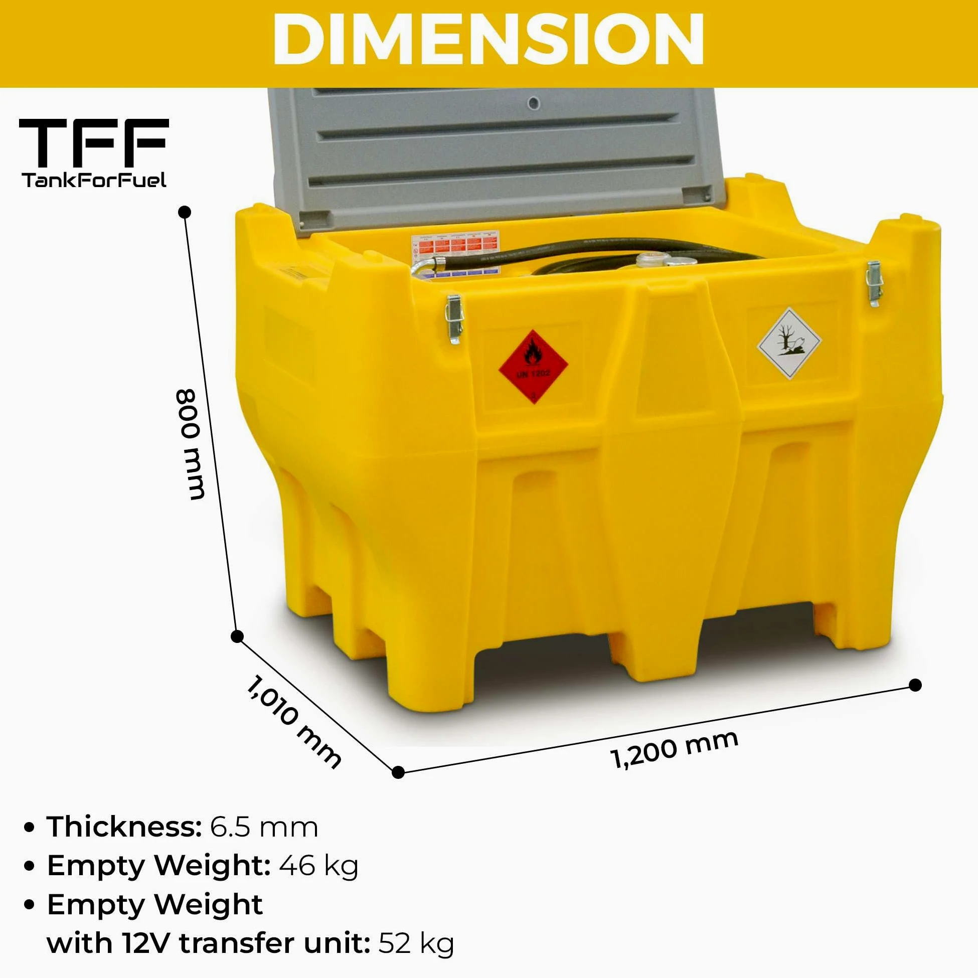 TFF Deposito Gasoil Portátil 440 Litros Bomba 12V DC 40 l/min Depósito Gasoil PickUp Manguera 4m Pistola Automática