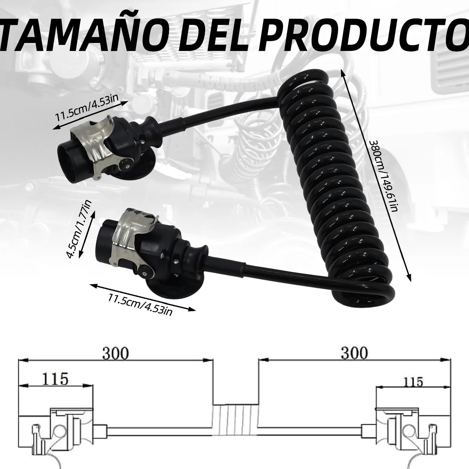 Carrete de cable de 15 pines de 24 V para remolques de camiones pesados, vehículos comerciales, semirremolques, cable adaptador específico de 15 pines