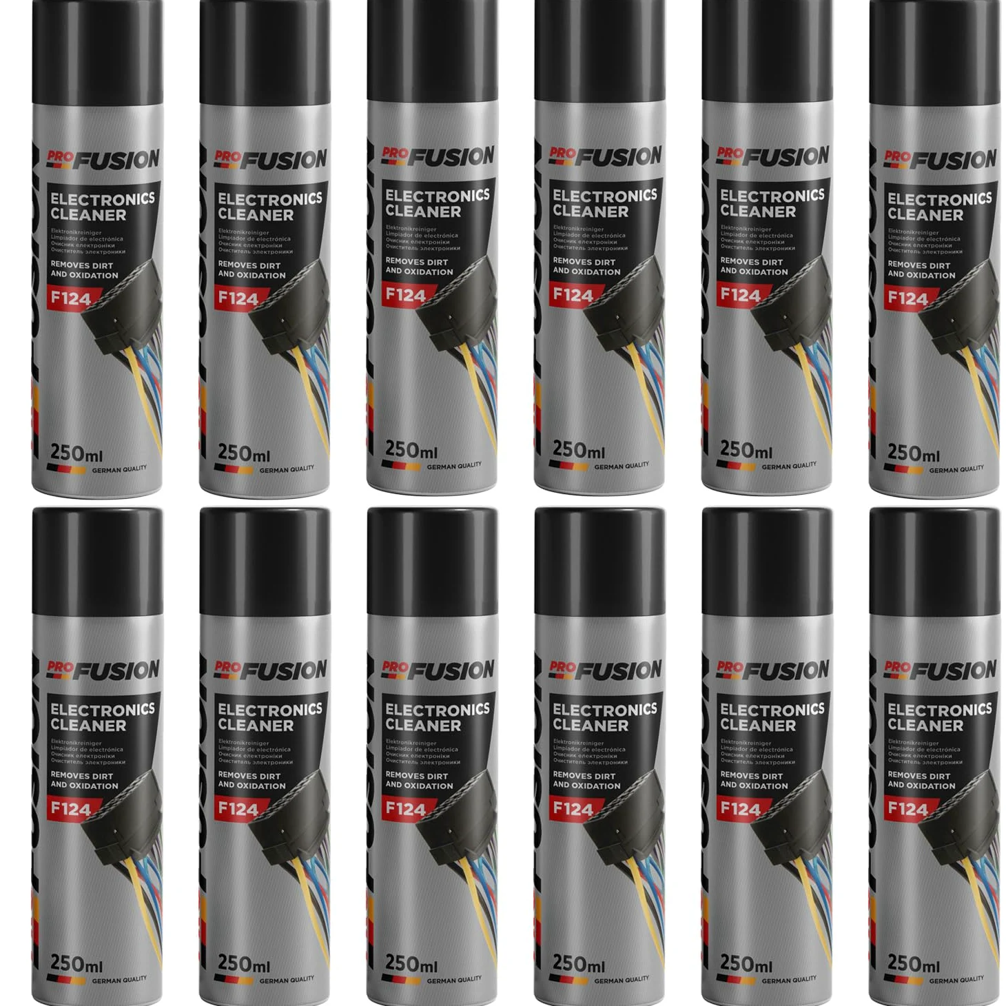 ProFusion Limpia Contactos Electrónicos Pack de 12 - Elimina el Aceite y la Grasa - Rápida Evaporación - Protege contra Las Chispas y el Desgaste - Limpiador para Componentes Electrónicos - 250 ml