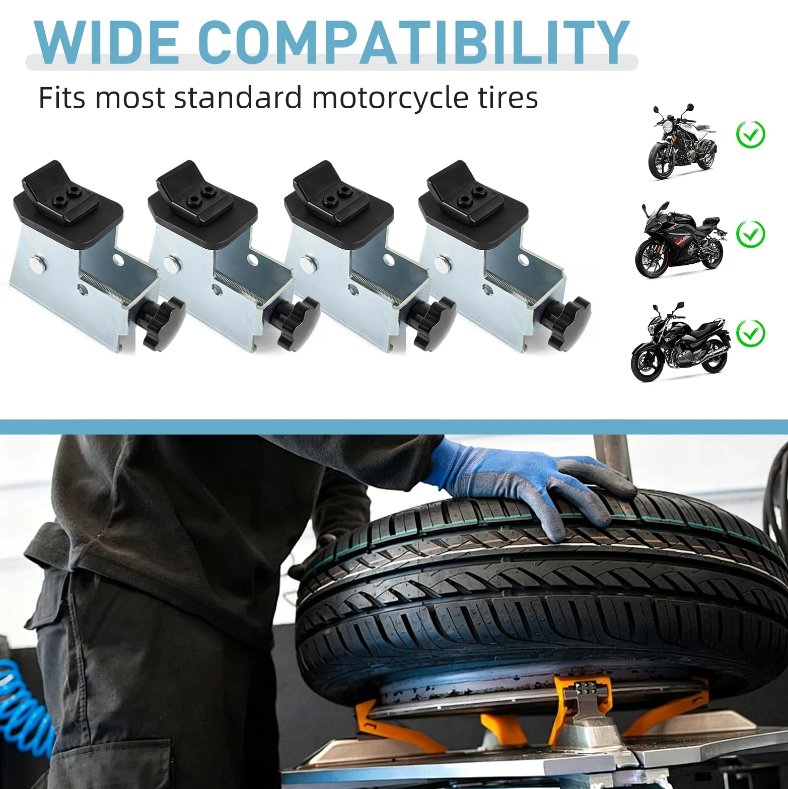 Juego de 4 adaptadores para neumáticos de Motocicleta | Compatible con neumáticos de moto – Accesorio para desmontadora de neumáticos (montaje y desmontaje)