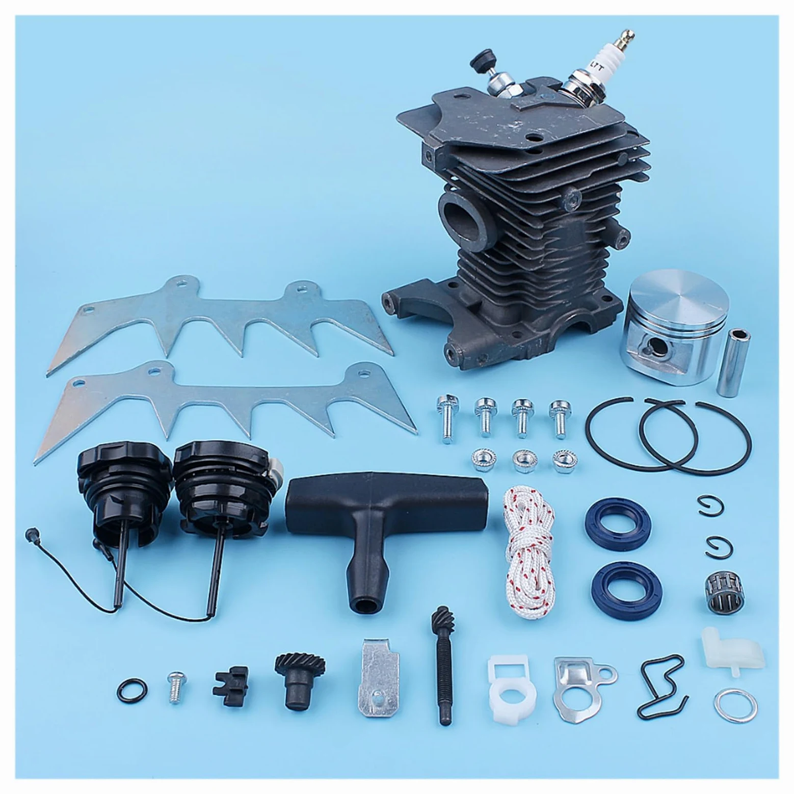Pistón de cilindro 46mm, Kit ajustador picos for perros for Stihl MS280 MS270 MS 270 280, trinquete arranque con tapa Gas for motosierra