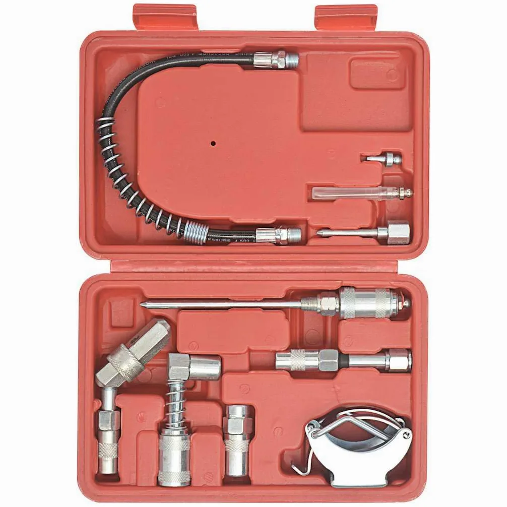 Mangloder - Juego de accesorios para engrasar (11 piezas, adaptador, extensiones y boquilla de aguja, para trabajos de lubricación en taller, garaje, coche, reparación, mantenimiento, montaje