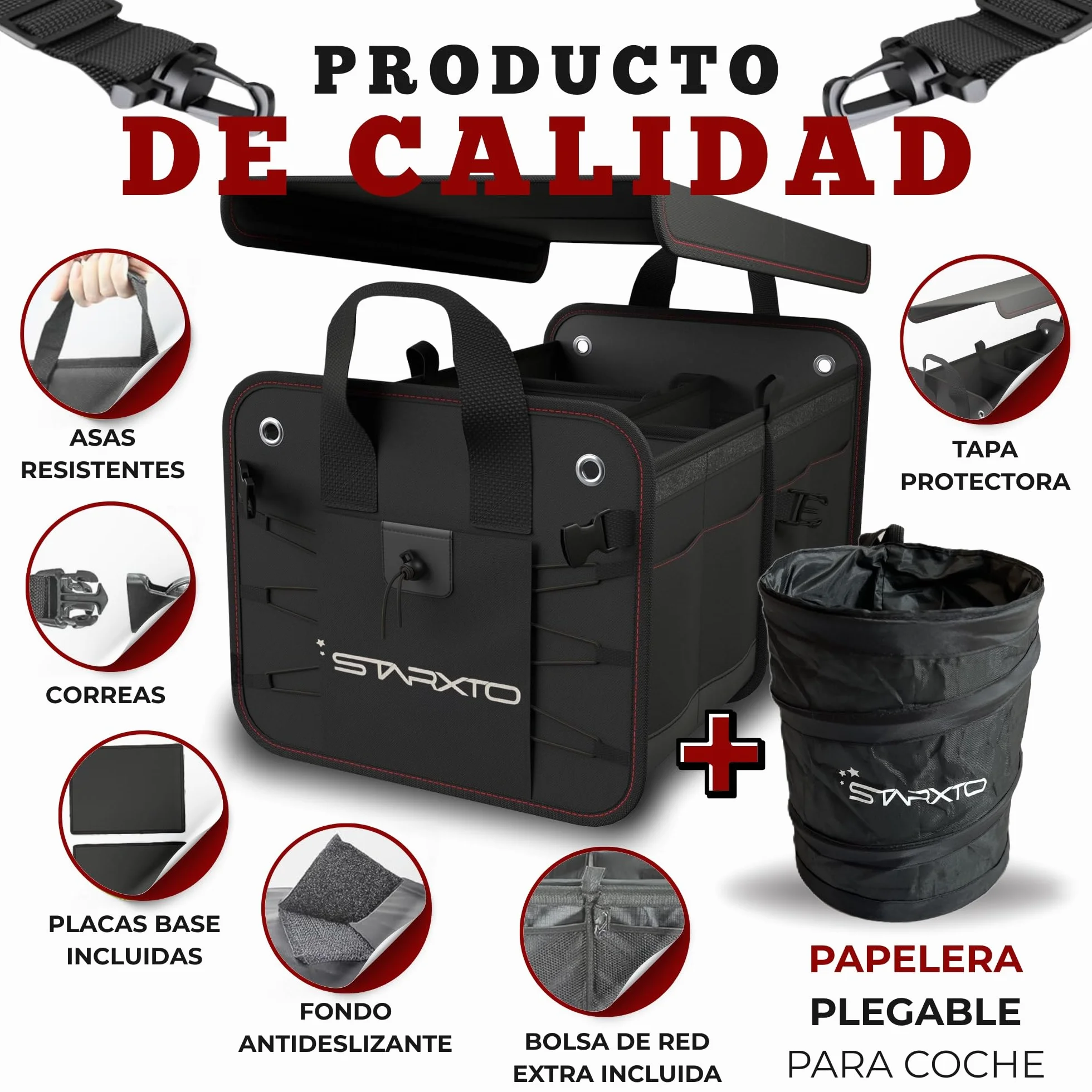 Organizador de Maletero Coches y SUV, Plegable con Tapa, Ajustable, 2 en 1 Set - Caja Maletero - Bolsa Maletero Coche - Organizador Coche Maletero - Caja Plegable