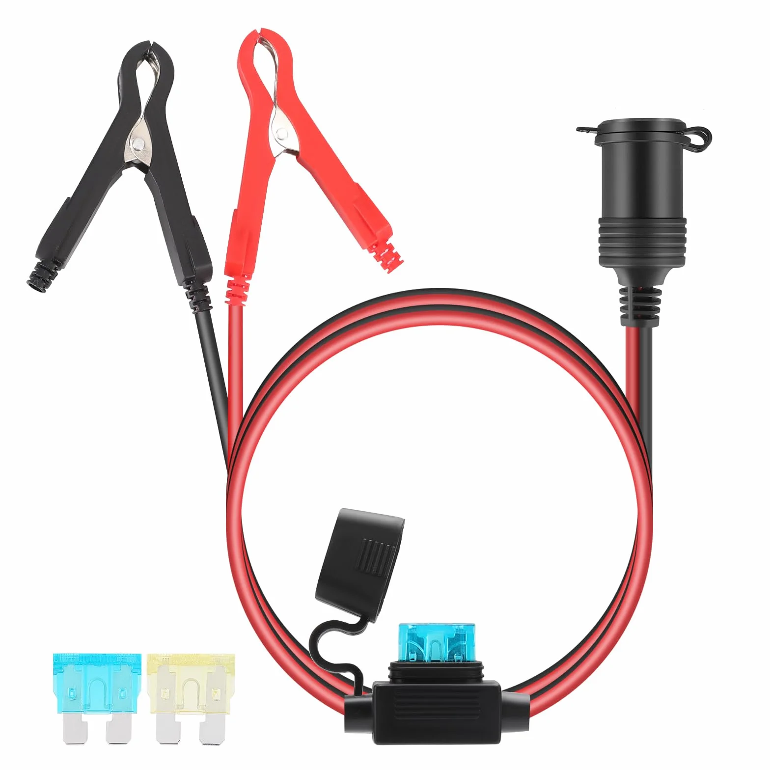 Thlevel Cable de Extensión de Coche Alargador Mechero Coches 12V 24V Pinza de Cocodrilo Eléctrica 3 Metros 16AWG con Fusible de Protección para la Batería Portátil Compresores Inversor