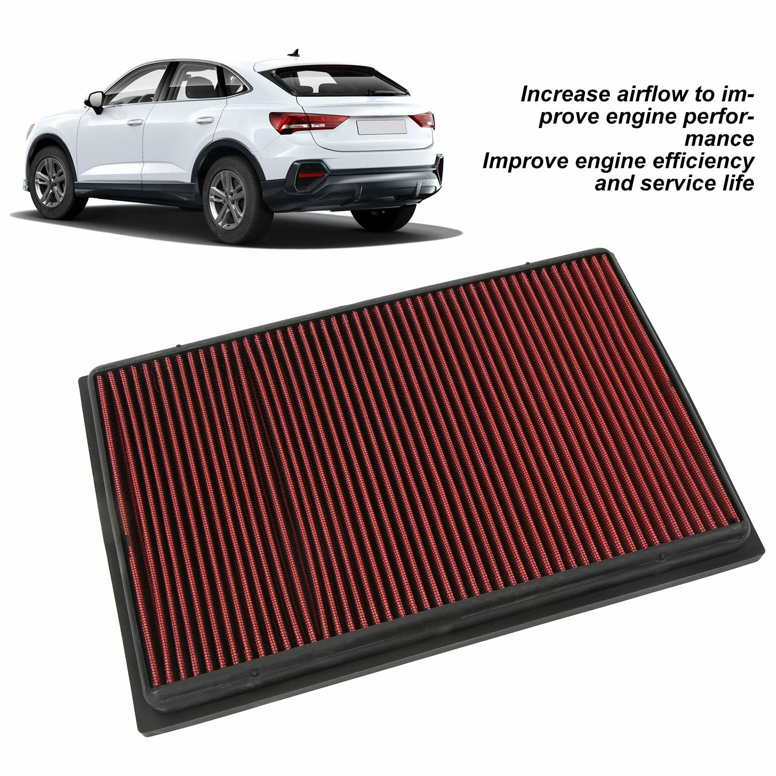 Generic Filtro de Aire de Motor de Coche Reutilizable de Alto Flujo 33 2384 con Metal y Papel de Filtro para Q3 A3 TT RS3 TTS Excellence