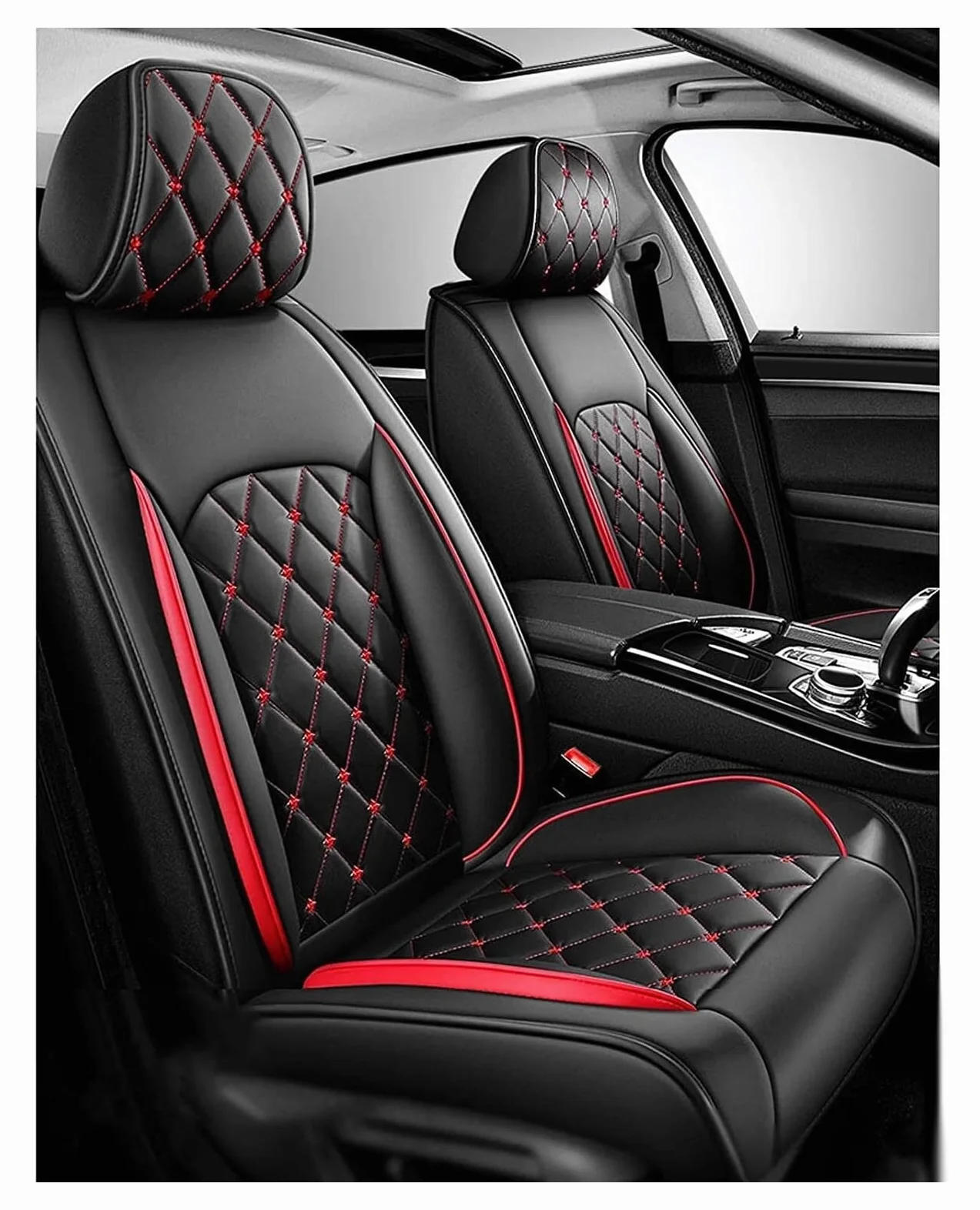 Funda Asiento Coche para Nissan Qashqai 2016-2021, Fundas Asientos Coche Universales, Juego Completo de Fundas de Cuero Impermeables, Funda De Asiento-5 Plazas (Color : C(Red))
