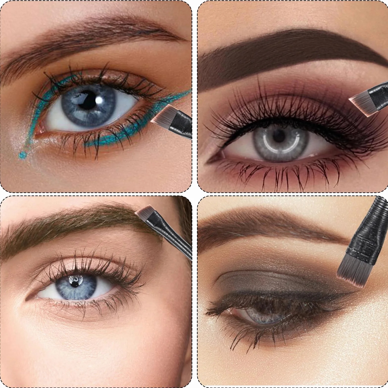 Pinceles delineador de ojos y cejas, cepillo ángulo fino, set 3 brochas maquillaje mujer