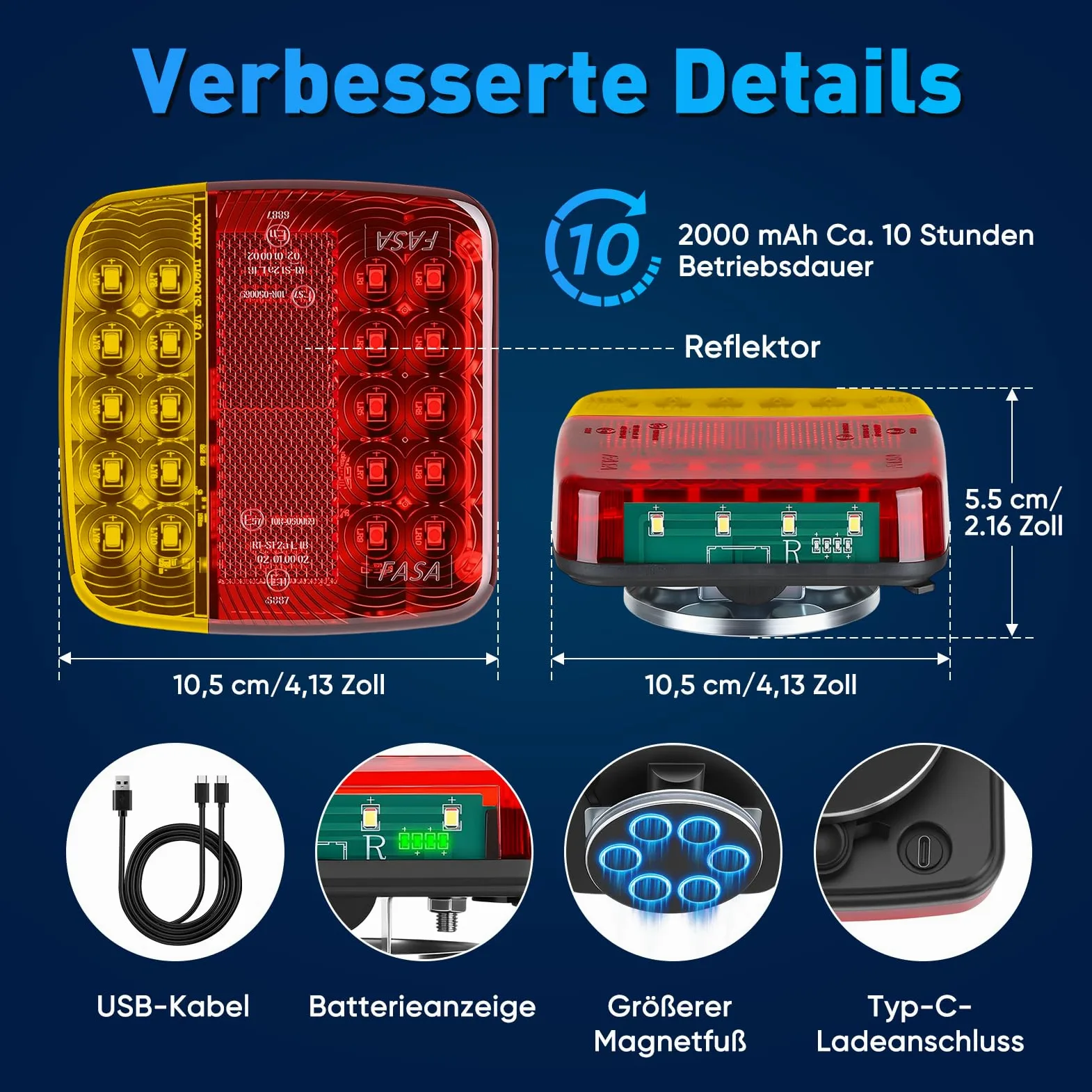 BlumWay Luces magnéticas inalámbricas para remolques, transmisores mejorados de 2,4 GHz con batería de 2000 mAh, kit de iluminación para camiones, barcos, autocaravanas, vehículos, caravanas