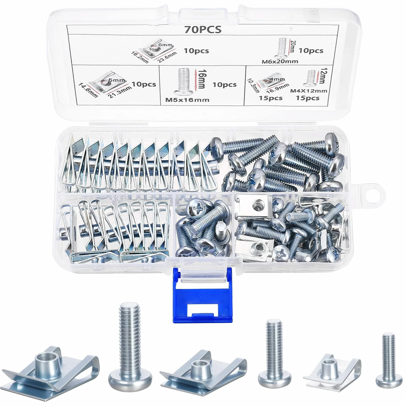 70 Pcs Tuercas de Clip Tornillos Coche, M4 M5 M6 U Clips de Grapas Coche Paneles de Puerta, Clip de Sujeción Tipo U, Tuercas en U de Metal para Fijación Automóviles Guardabarros de Parachoques