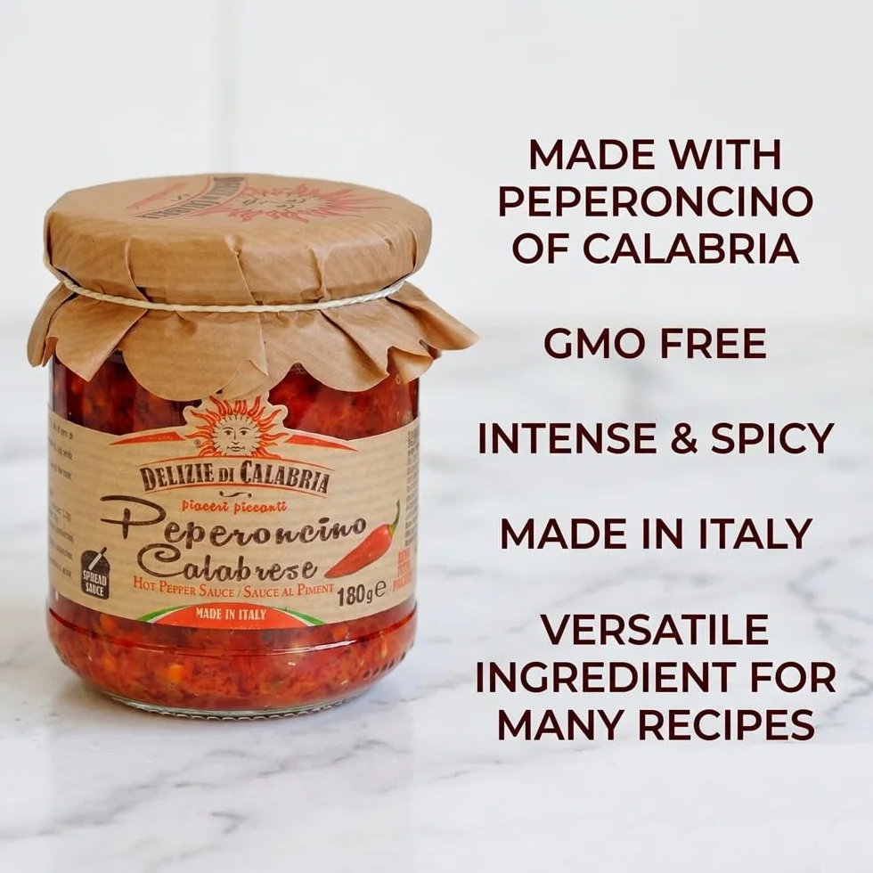 Salsa Picante de Chile Italiana Hecho con Peperoncino de Calabria Delizie di Calabria 180g