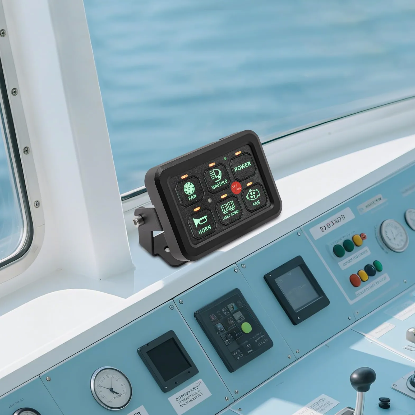 Panel de interruptor de 6 marchas con función de atenuación automática de 720 W, panel de conmutación universal, sistema de relé de control de circuito, para coche, camión, barco, ATV, color verde