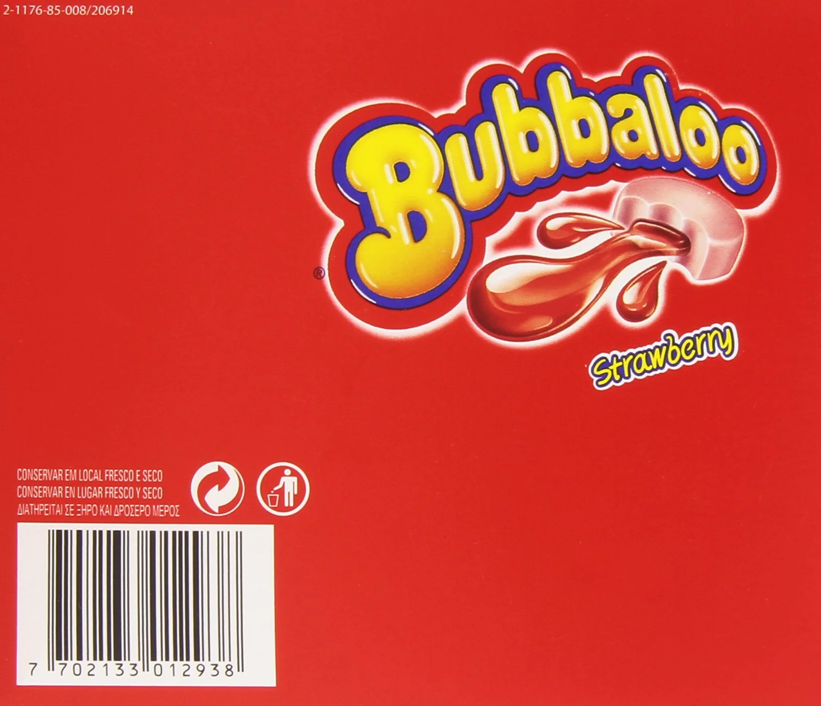 Bubbaloo Chicle con relleno liquido sabor a fresa 60 chicles 300g