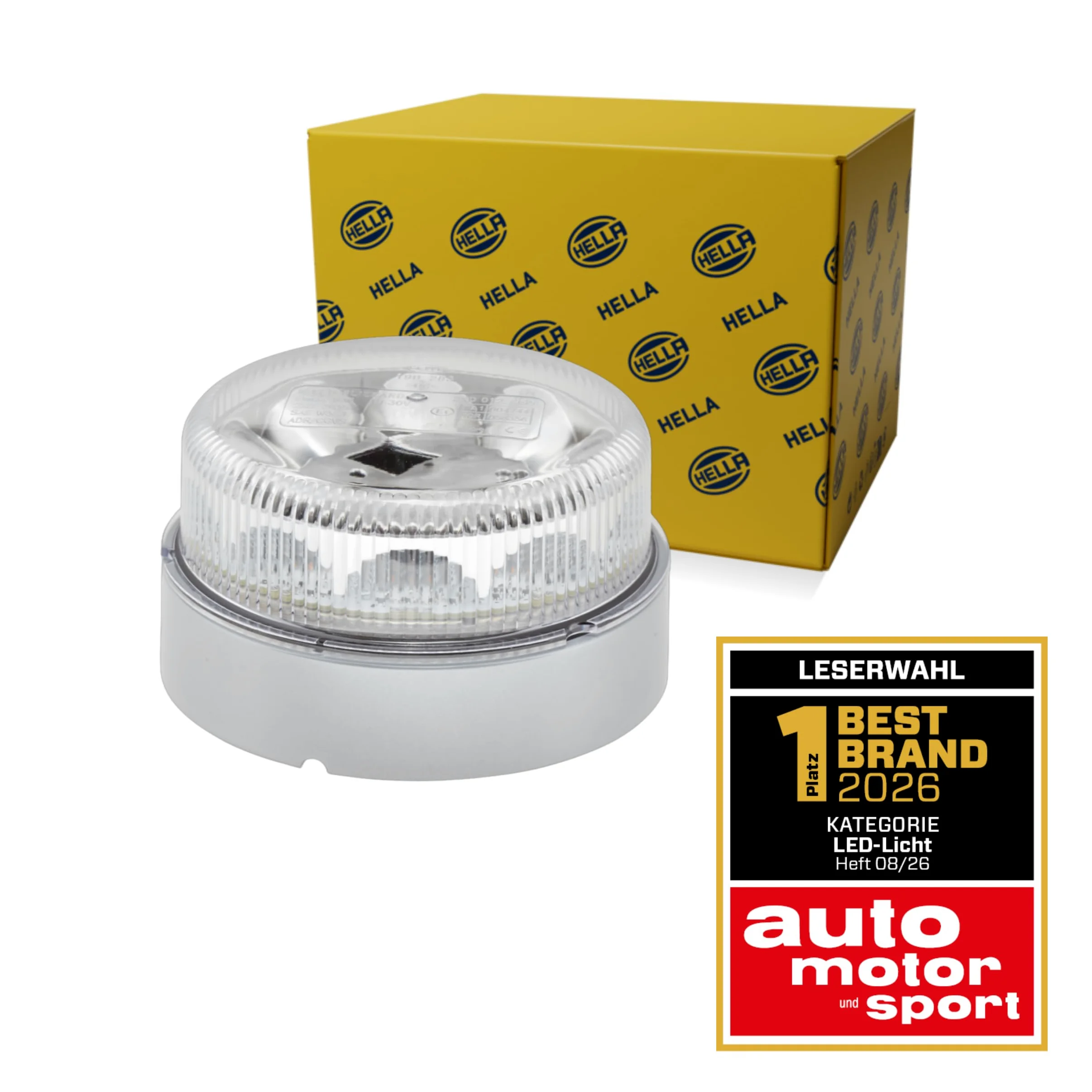 HELLA 2XD 012 980-001 LED-Luz de aviso, de destellos - K-LED Blizzard - 12/24V - amarillo - montaje exterior/atornillado - Cable: 150mm - Conector: Flachstecker