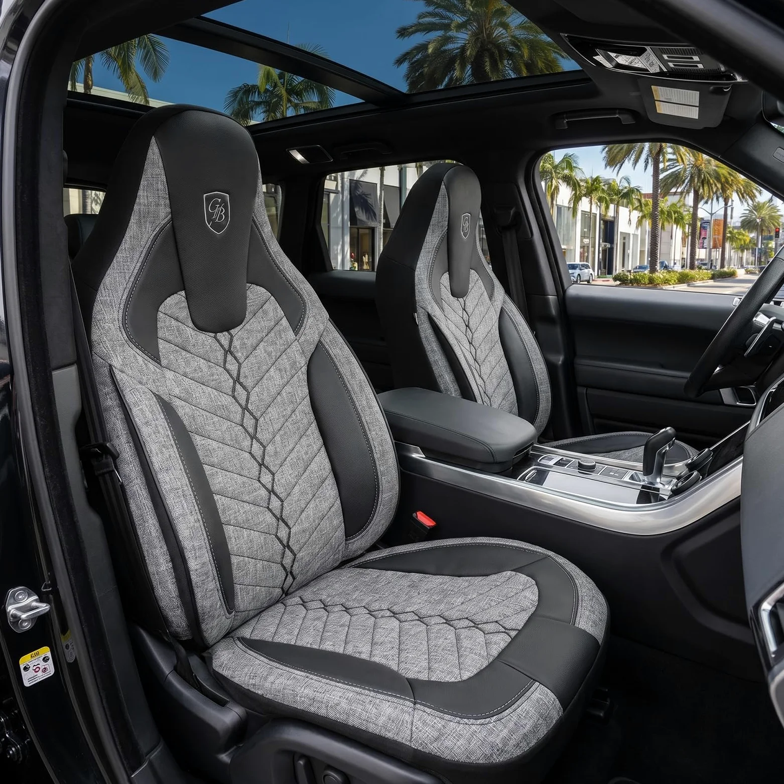 Fundas de asiento de coche universales para coches y SUV – Fundas para asientos delanteros de coche, de lino, gris-negro, compatible con airbag, funda para asiento de coche, juego