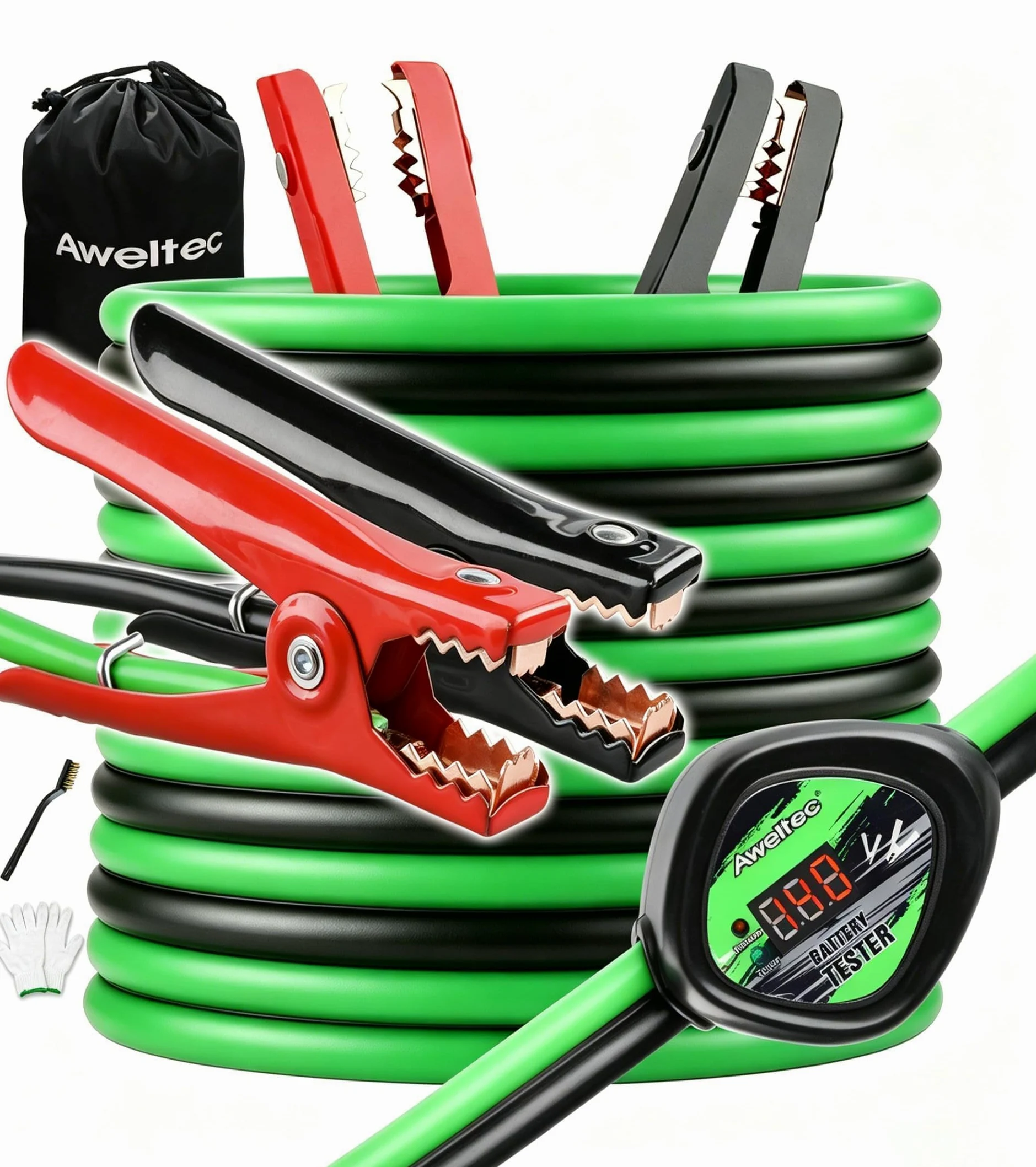 Cables de puente de calibre 6 de 16 pies con protector inteligente, cable de refuerzo de batería resistente con protección de polaridad inversa, bolsa de transporte, guantes de seguridad y