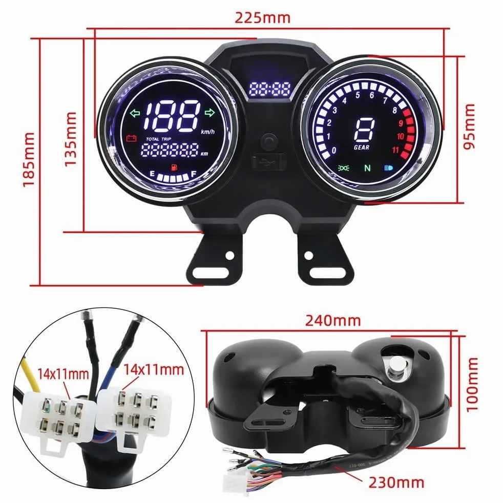 odómetro Odómetro Universal LCD para motocicleta, velocímetro, tablero Digital, de instrumentos, contador horas, tacómetro con engranaje