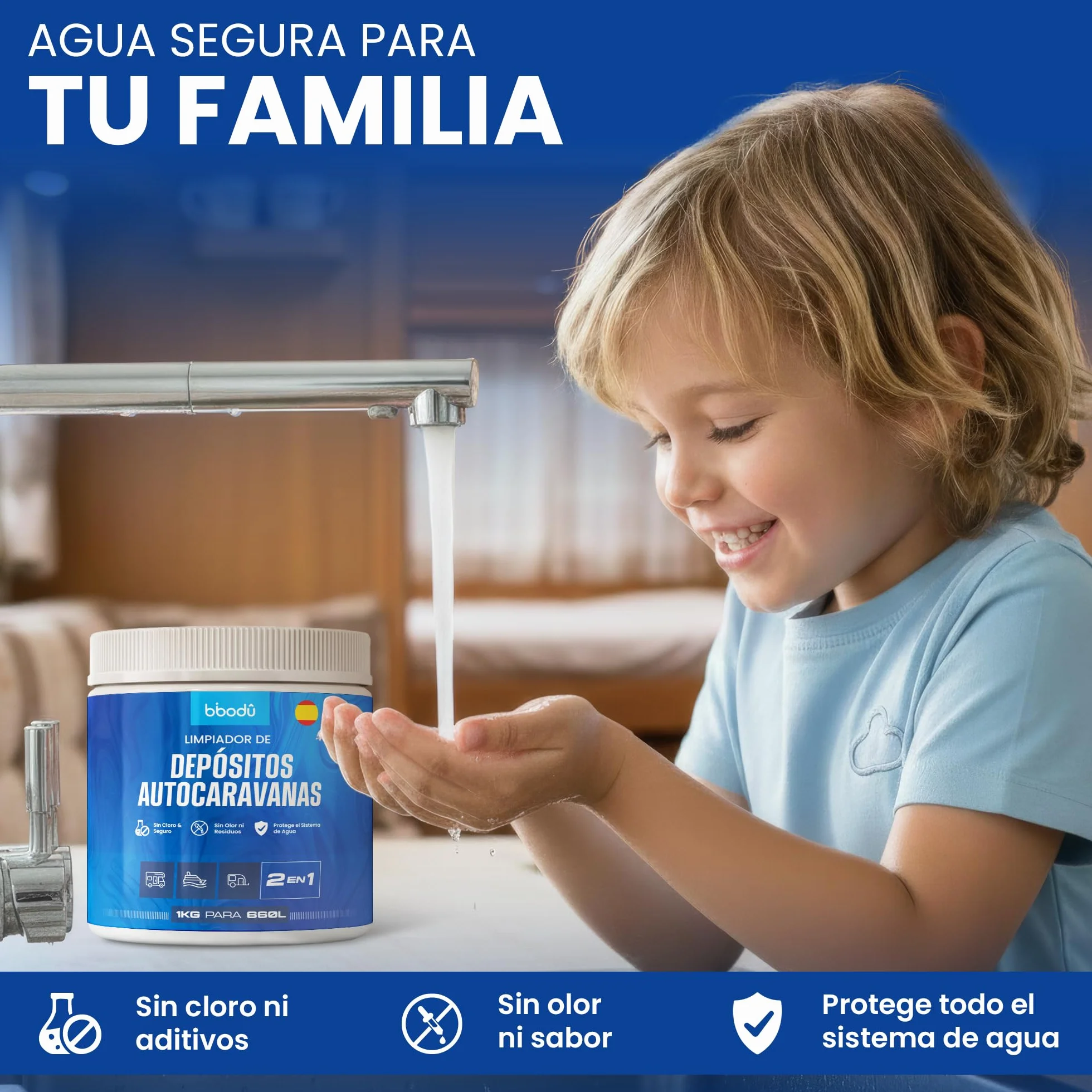Limpiador 2en1 para Depósitos de Autocaravanas 1 KG | Limpia & Desincrusta con Oxígeno Activo | Sin Olor - Elimina Biofilm y Suciedad | Perfecto para Autocaravanas, Caravanas y Barcos