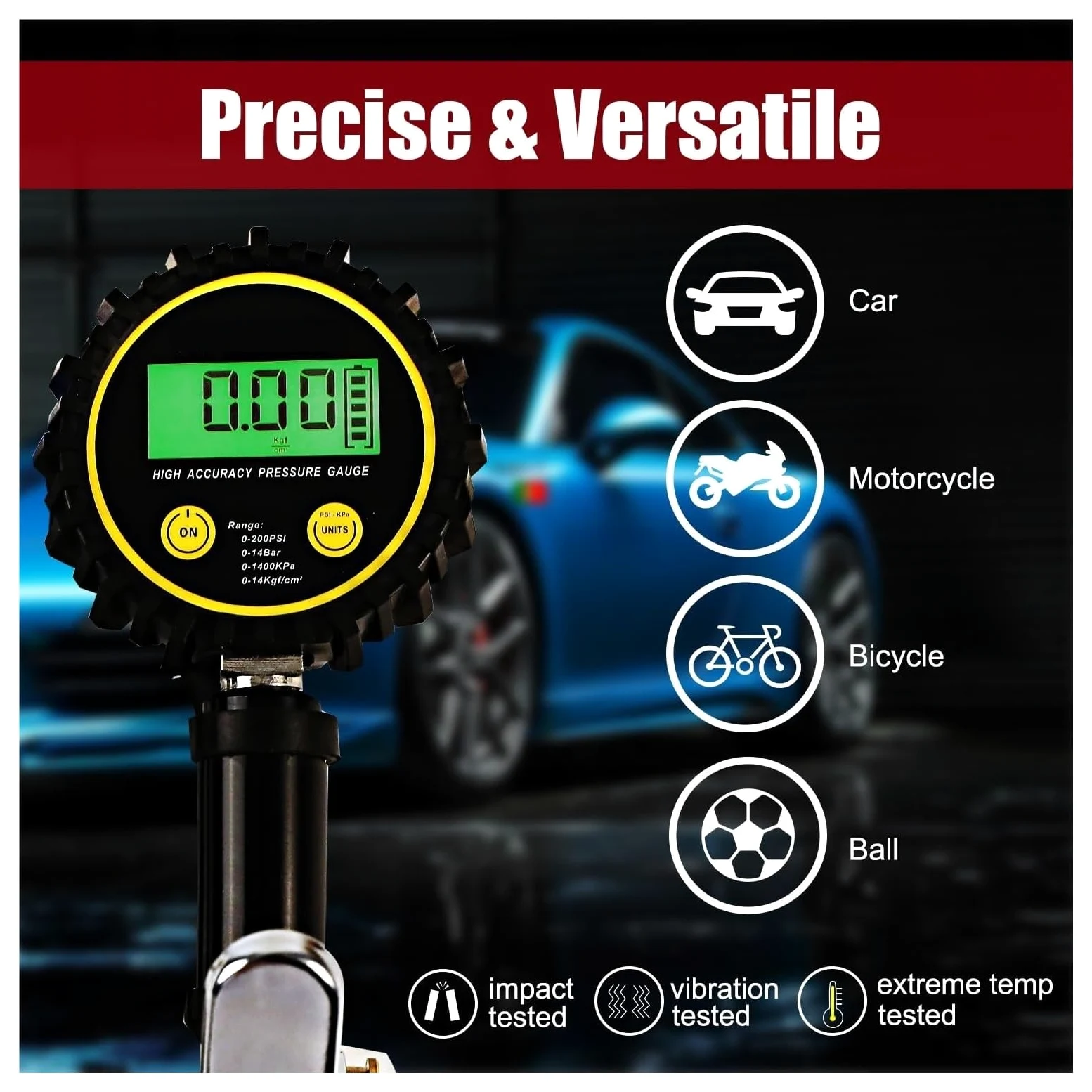 Manómetro de neumáticos Medidor De Presión De Neumáticos E Inflador Digital, Medidor De Inflado De Neumáticos De 200 PSI, Accesorios De Herramientas De Aire For Inflador De Neumáticos De Alta Resisten