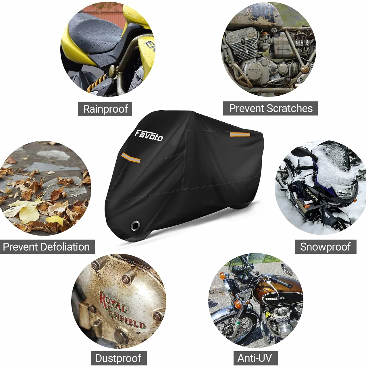 Favoto Funda para Moto Cubierta de la Motocicleta 210T Protectora Poliéster con Banda Reflectante a Prueba de Sol Agua Lluvia Polvo Viento Nieve Excremento de Pájaro al Aire Libre XXL 245cm
