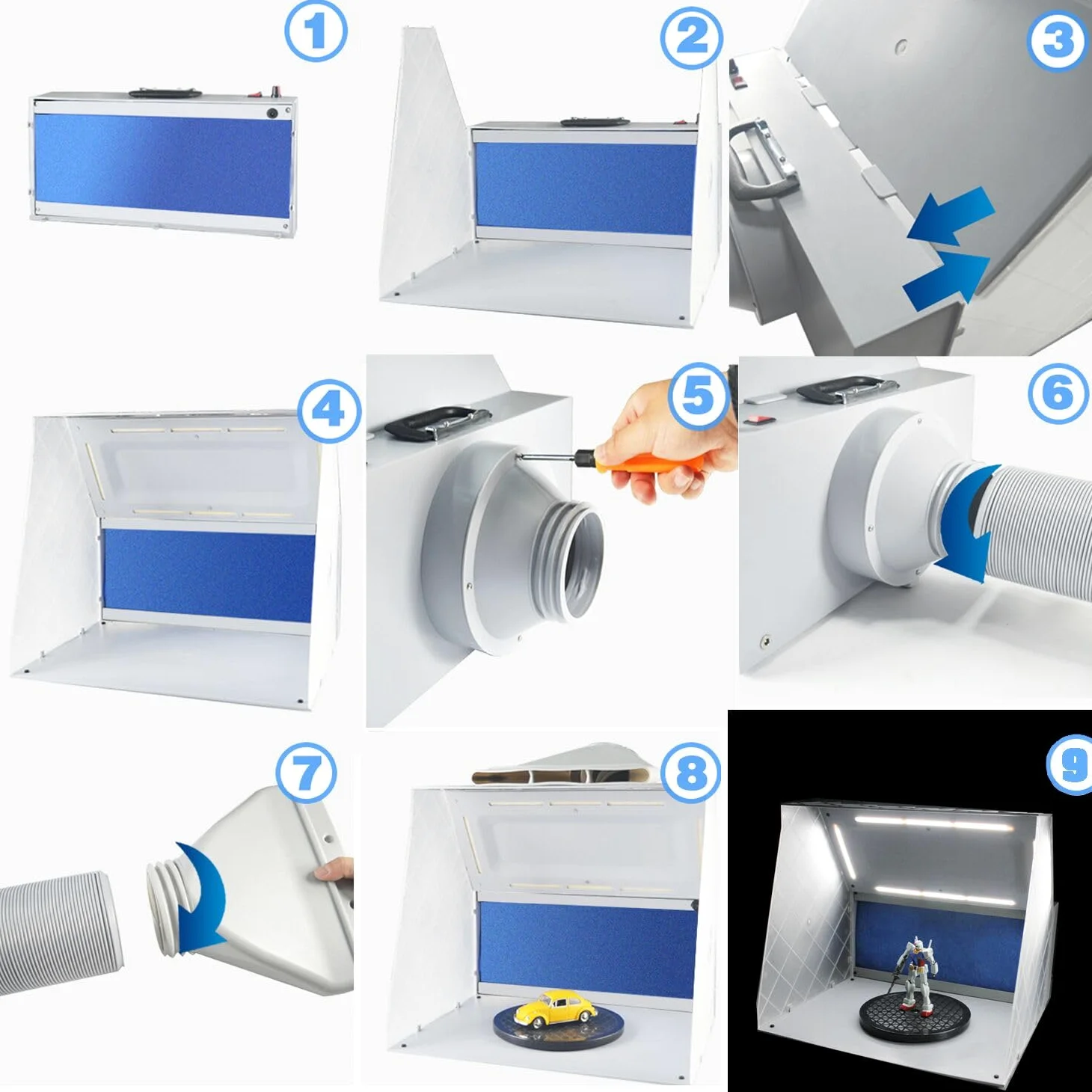 ABEST Cabina de pulverización para aerógrafo, cabina de pintura con ventilador ajustable de 5,1 m³/min y luz LED, manguera de extensión de salida de aire de 5 pies, filtro de 2 capas para pintar todo