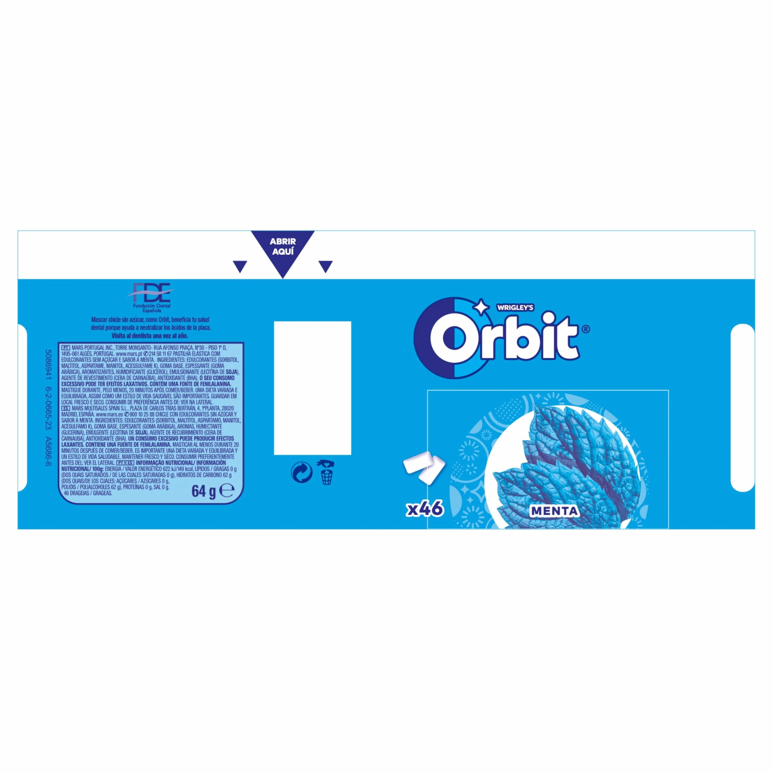 Orbit Chicles Sin Azúcar Sabor Menta Fresco Intenso Larga Duración Gragea 6x46