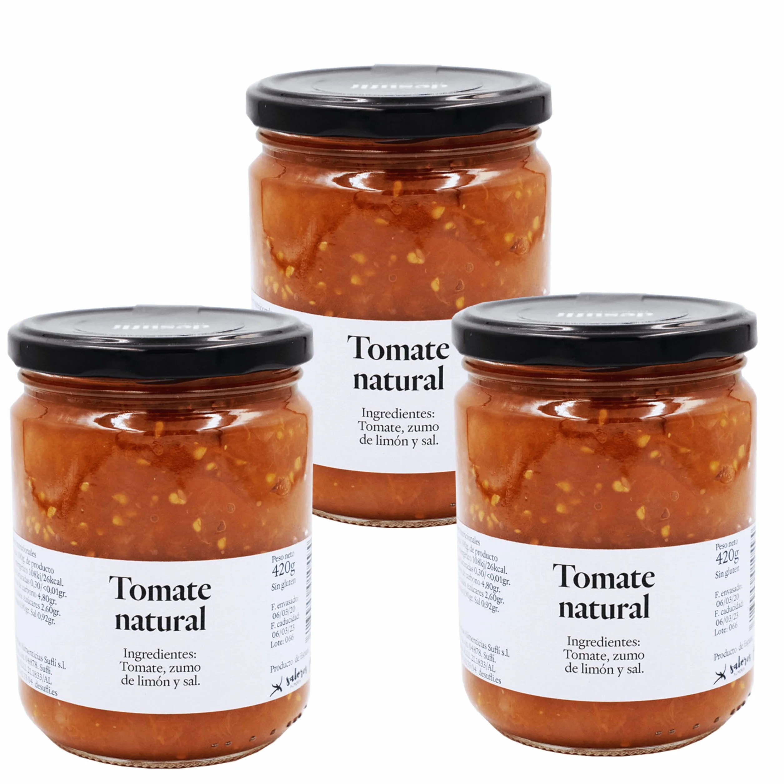 Tomate Natural Triturado de Pera Pack 3 Unidades 420g cada una Sin Aditivos 100% Natural