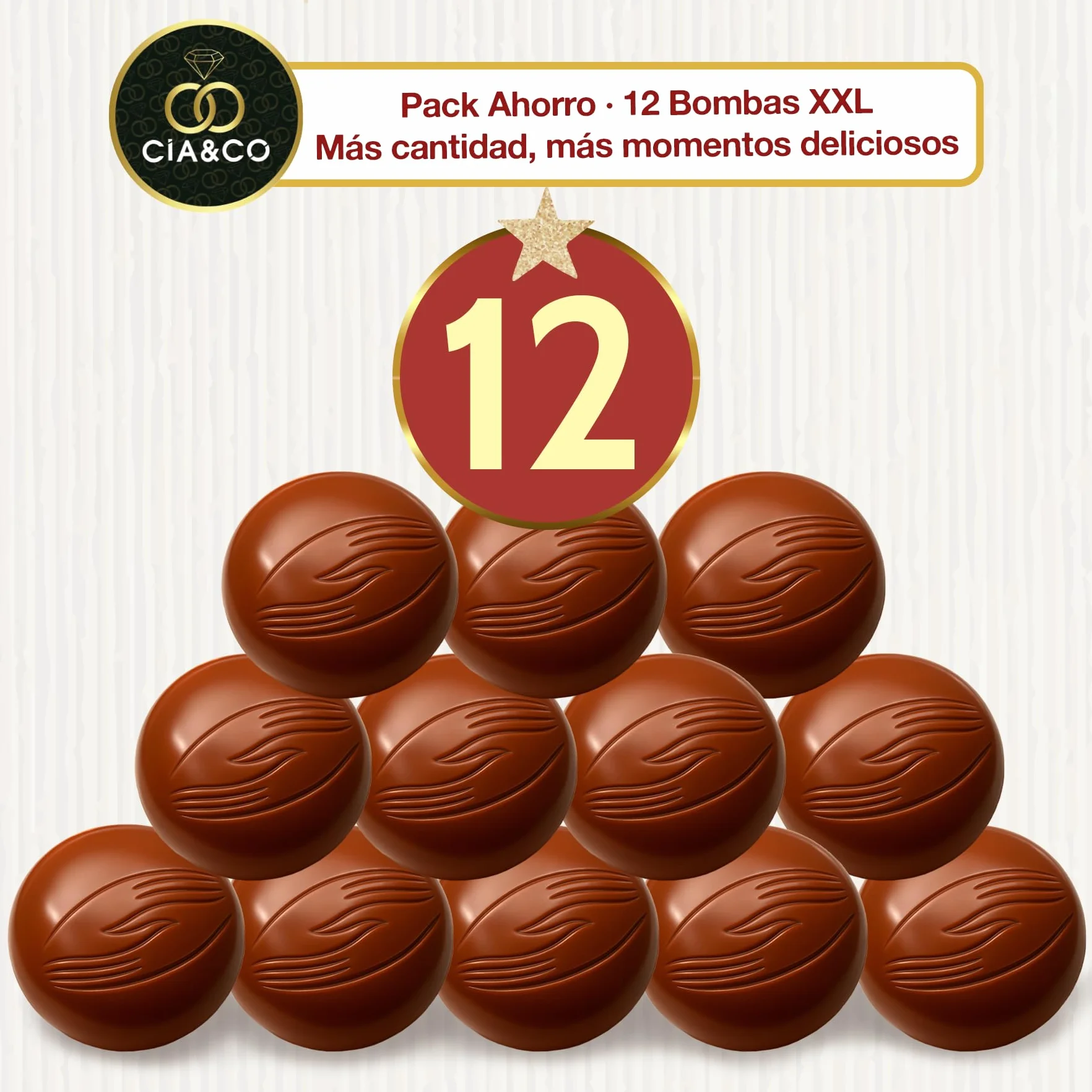 Bolas de Chocolate Caliente Belga con Nubes Pack XXL 12 Bombas Premium Malvaviscos Chocolate a la taza Regalo Navideño