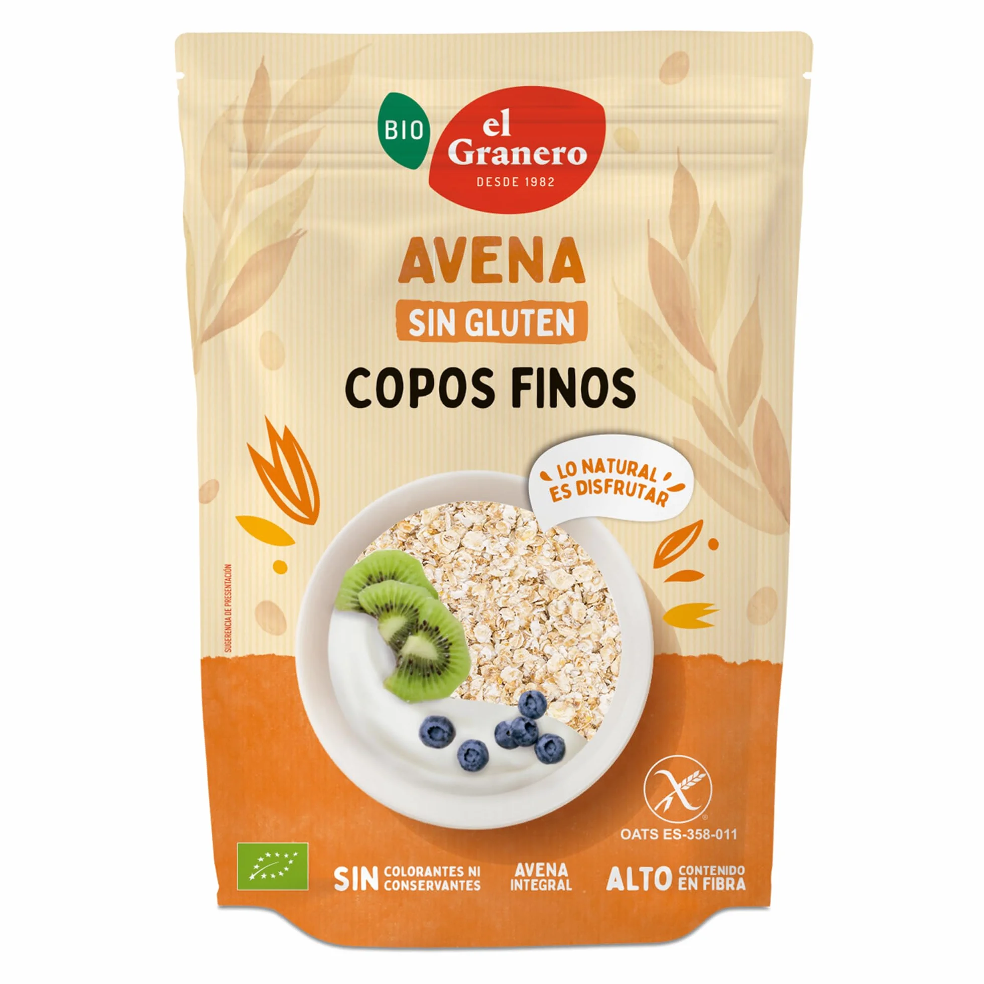 Copos Suaves de Avena Integral Ecológica El Granero Integral 500 g Sin Azúcar Sin Gluten Vegano Alto en Fibra