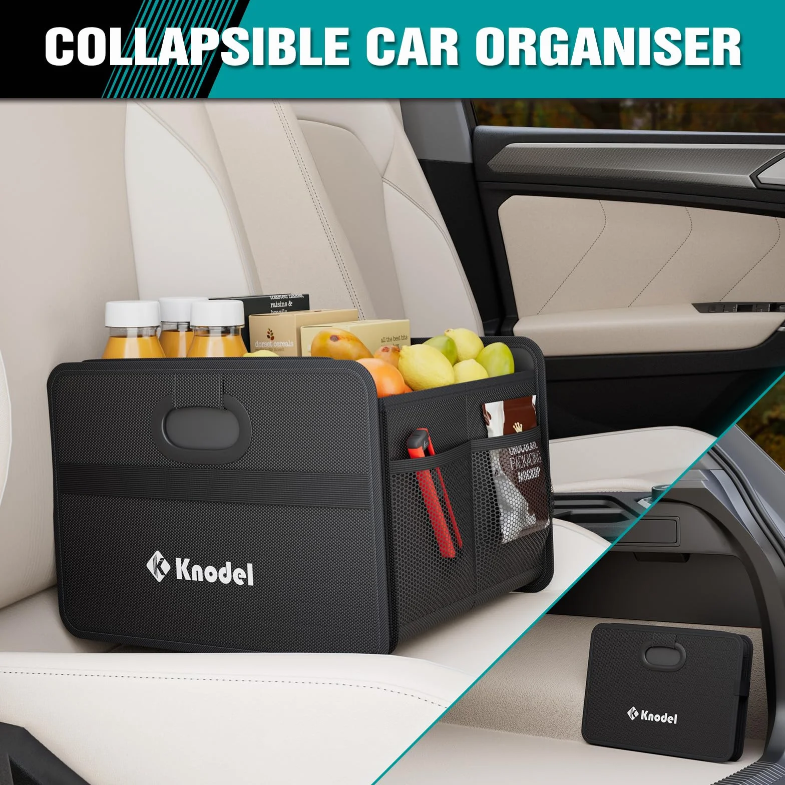 K KNODEL Organizador de maletero, almacenamiento plegable del maletero del automóvil, consolas y organizadores automotrices (Mini, Negro)