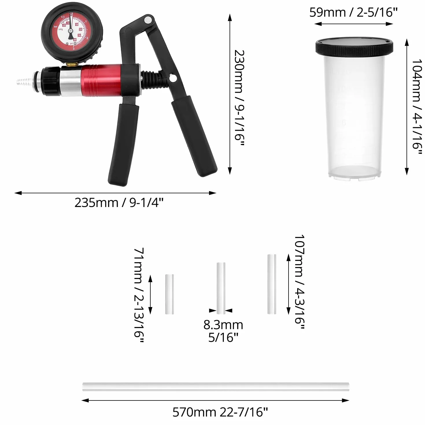 QWORK® Kit de Purga de Frenos de Vacío con Bomba de Vacío, Manómetro y Adaptadores Universales - para Automóviles, Camiones y Motocicletas
