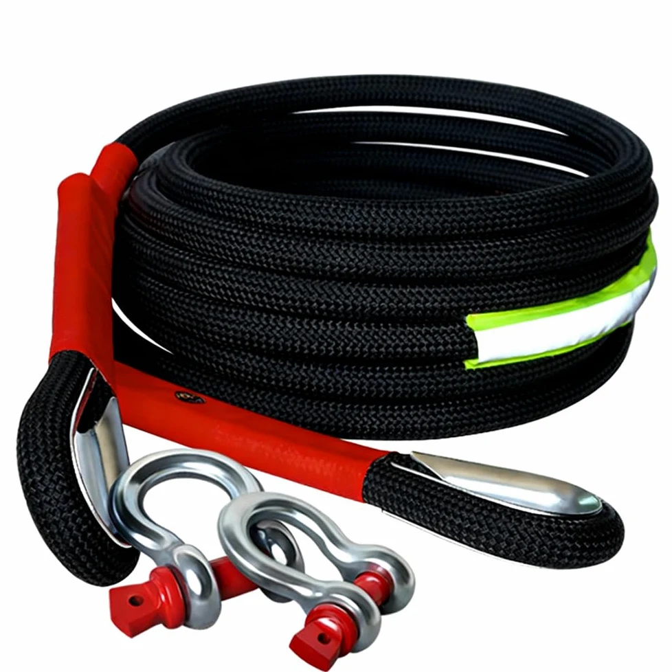 Cuerda de Remolque de recuperación cinética de 5M20T 44,000lb pies Correas de Remolque de Servicio Pesado con 2 grilletes de Anillo,Cuerda de Remolque cinética de Nailon camioneta 4WD SUV ATV (5m20t)