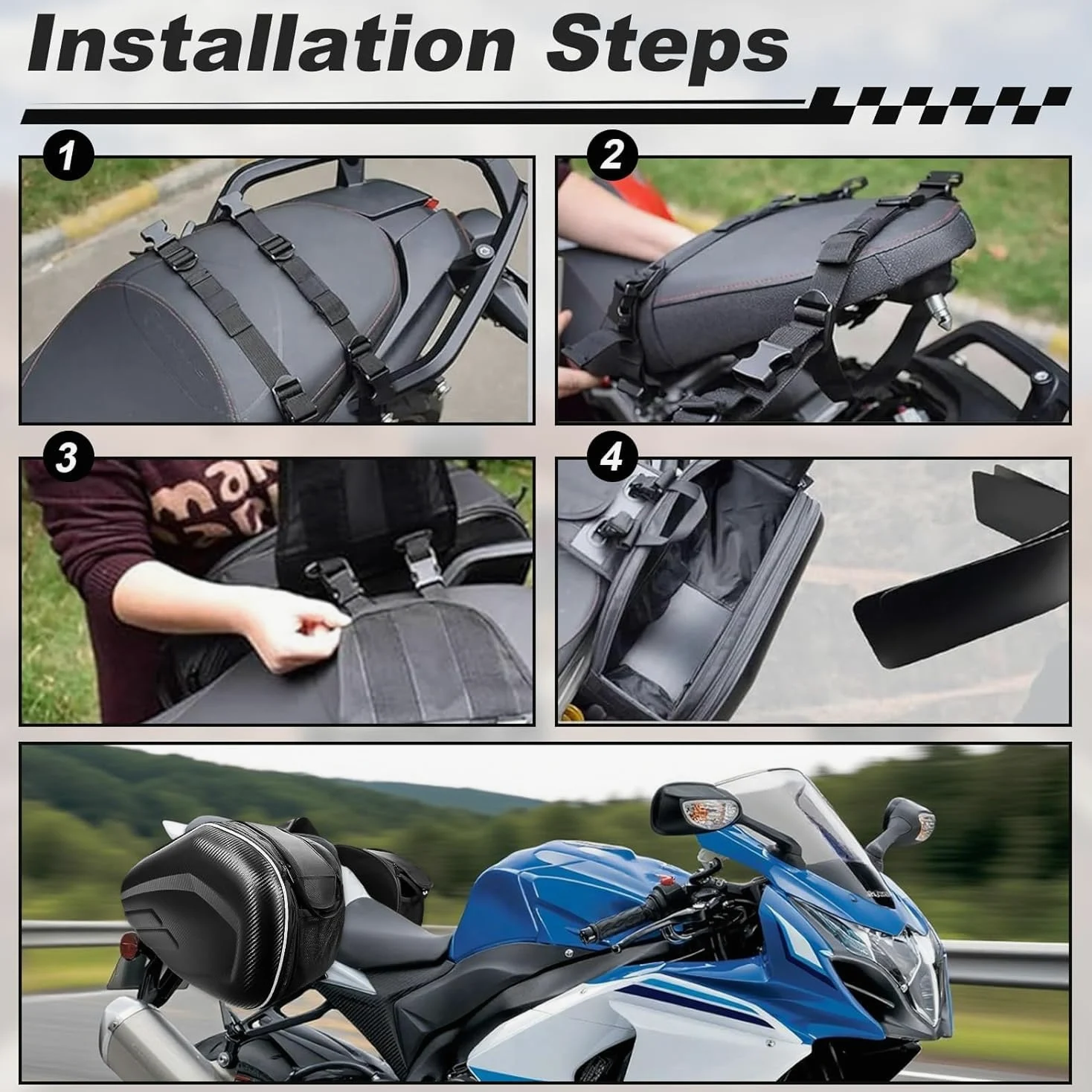 Maletas para Moto,36L-58L,Impermeable,Pareja Bolsas Side Capacidad Ampliable,Negro