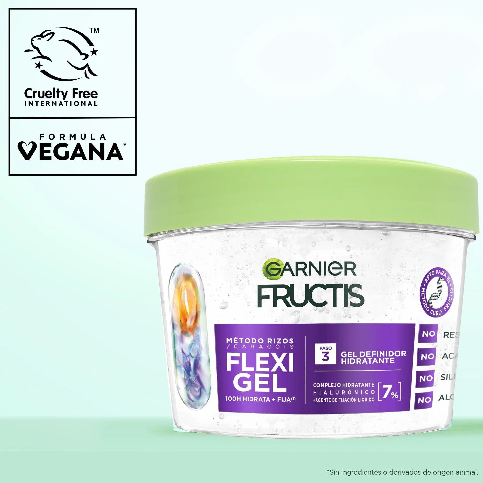 Garnier Fructis Curls Method Flexi Hold Gel Paso 3 Gel de peinado hidratante para todo tipo de rizos, 100H hidratación, ácido hialurónico